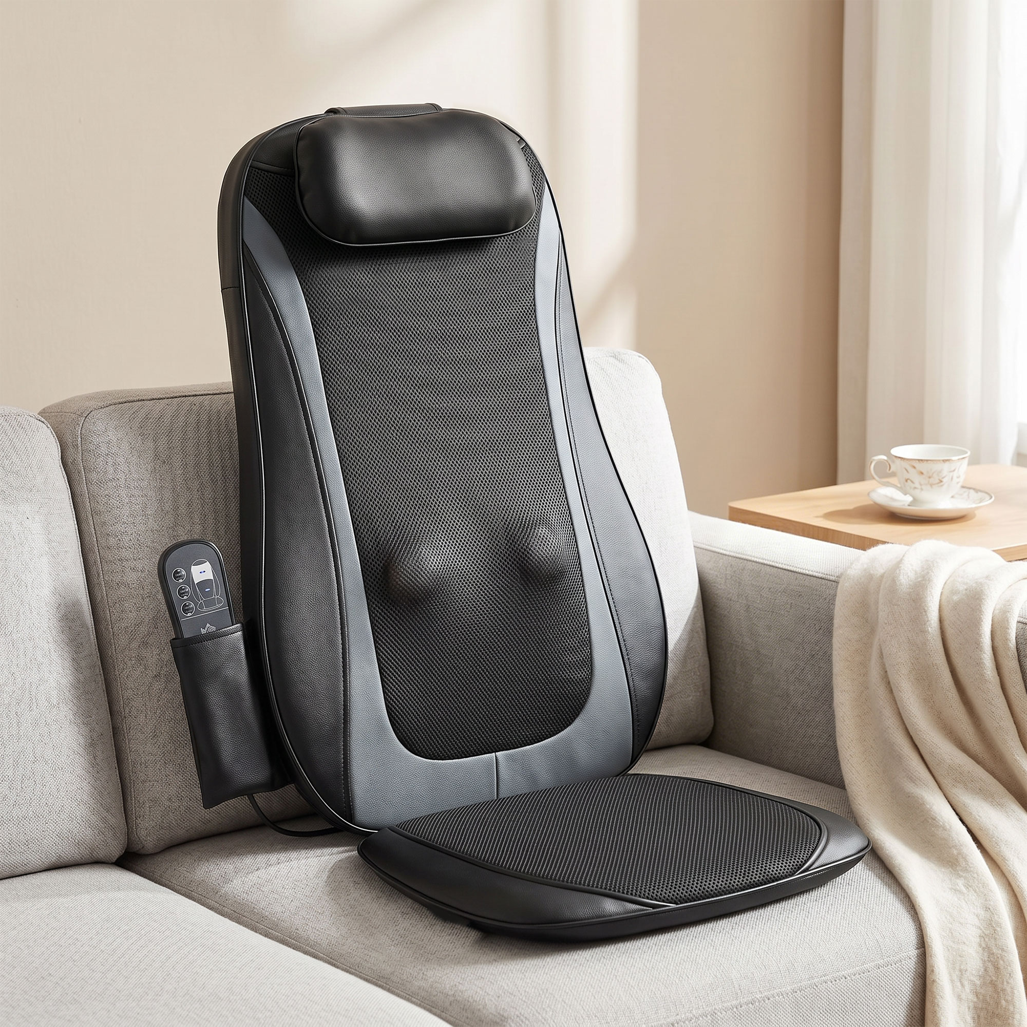 Shiatsu-Rückenmassager mit Wärme, Tiefenmassage und 3-stufiger Sitzvibration, Massagegerät für Rückenschmerzen