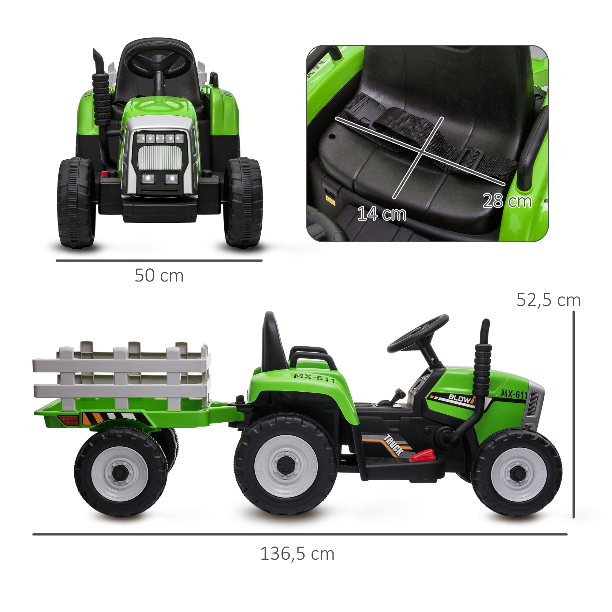 Elektrischen Kinderauto, Kinder-Traktor, inkl. Eltern-Fernbedienung, max. Geschwindigkeit von 6 km/h;, Grün + Schwarz