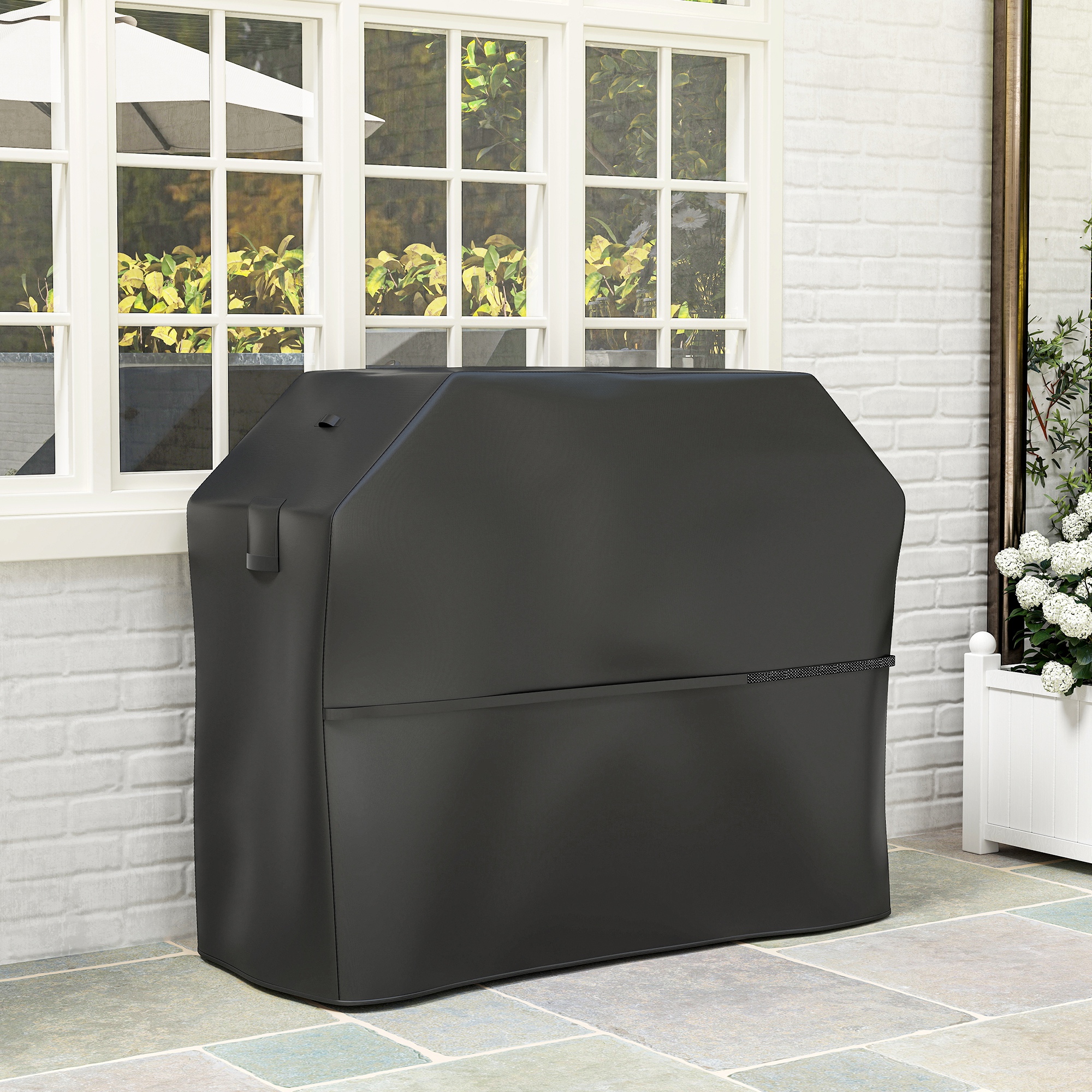 Grillabdeckung BBQ Abdeckung Abdeckhaube mit Klettverschlüssen Schwarz, 147 x 61 x 122cm
