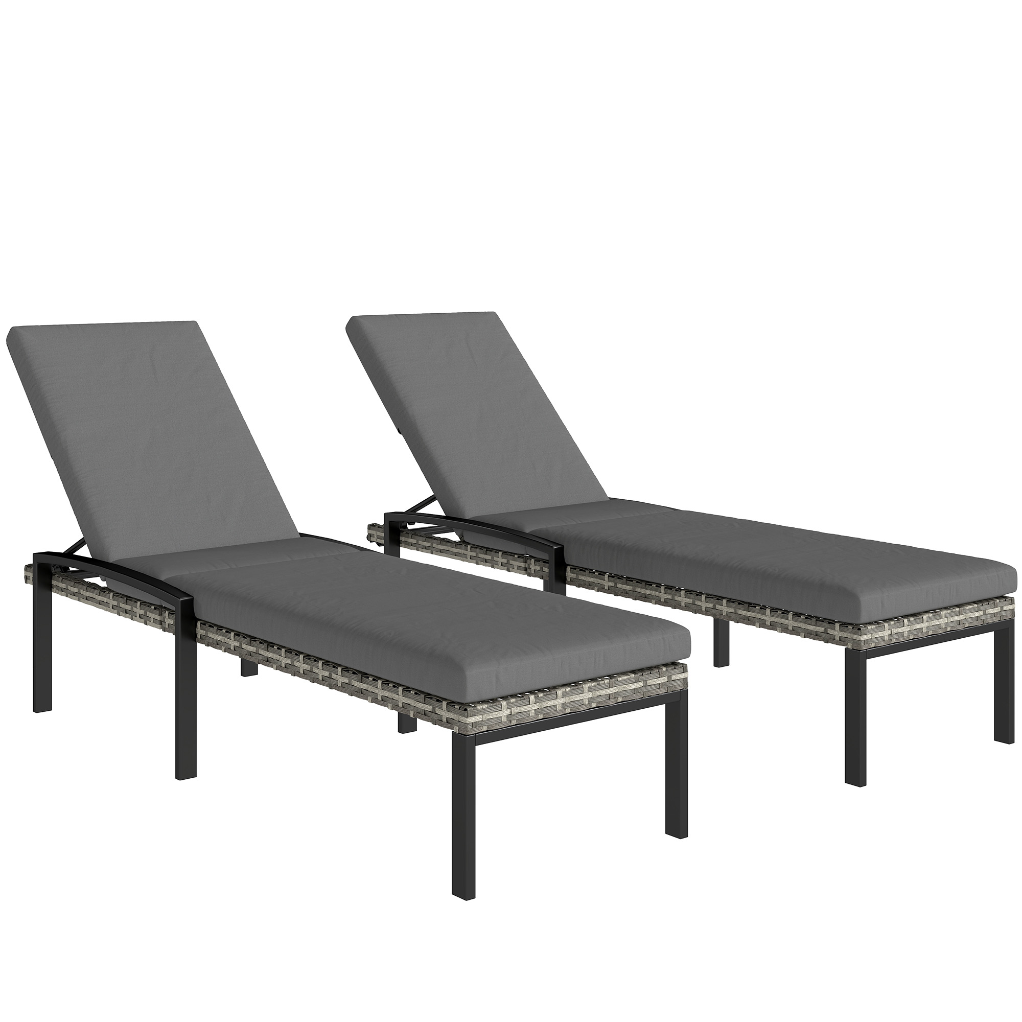 2er Set Sonnenliege Polyrattan Gartenliege mit 5-Fach verstellbar Rückenlehne Auflage bis 120kg Hellgrau