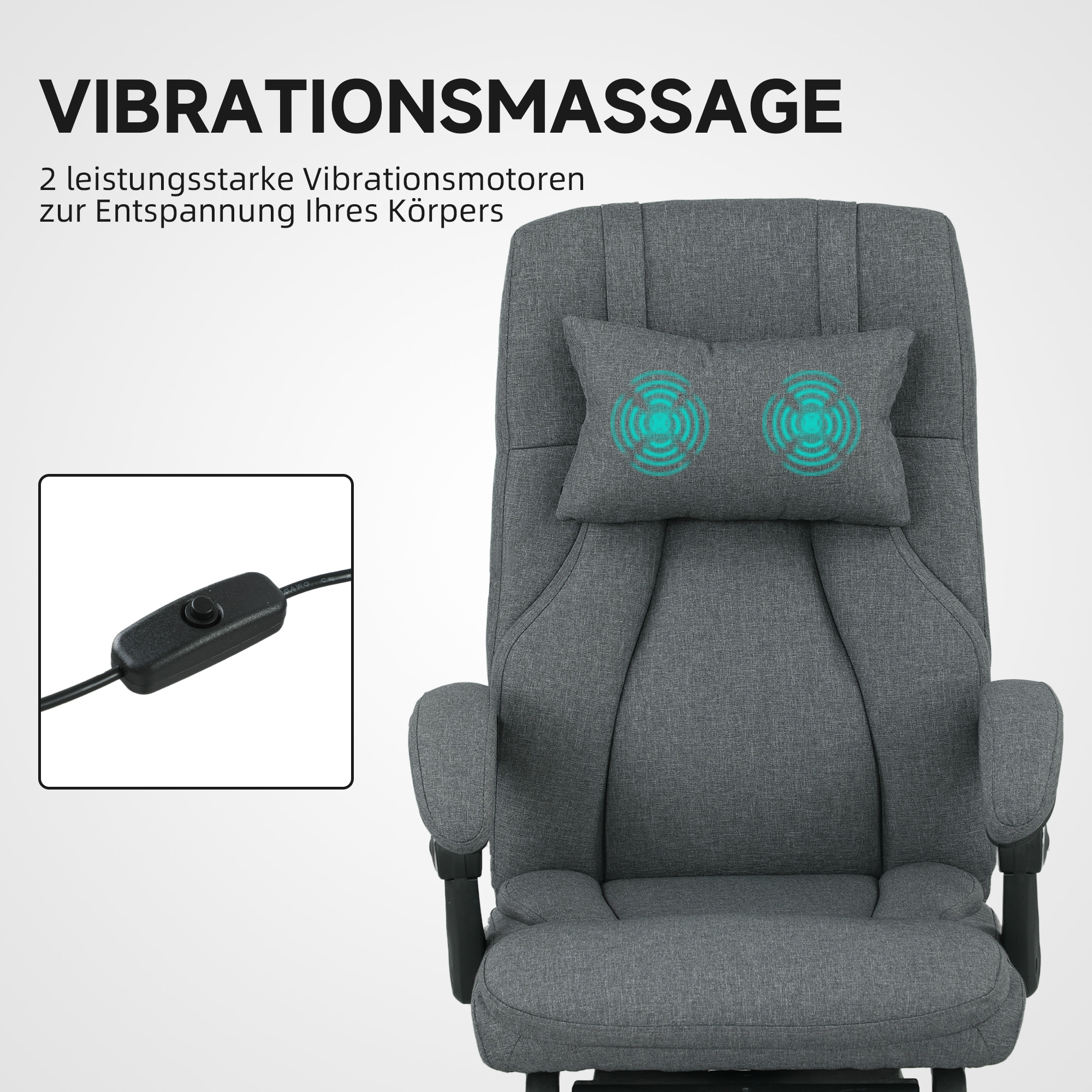 Massage-Bürostuhl, USB-Schnittstelle, schwenkbare Räder, Dunkelgrau