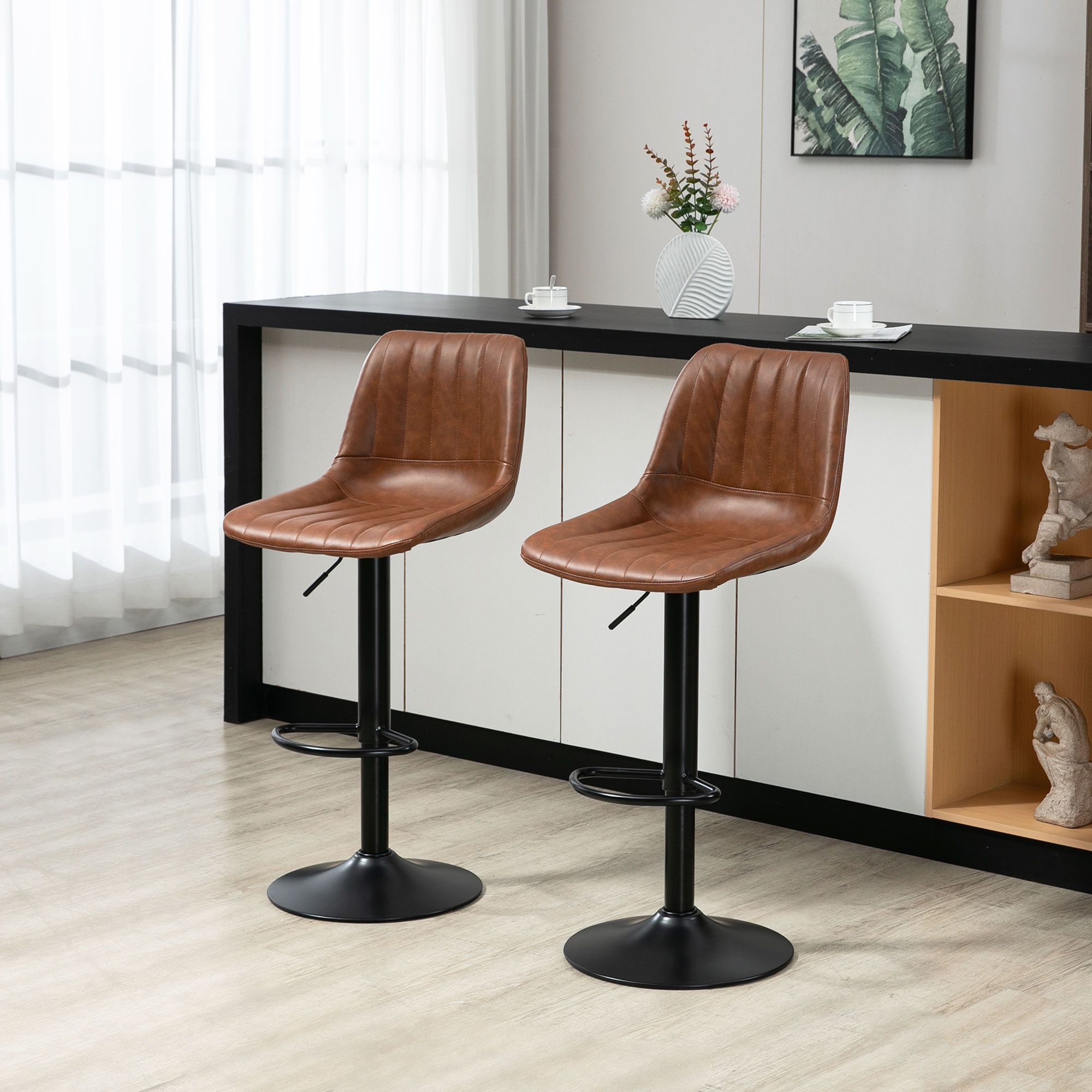 Barhocker 2er-Set im Retrodesign, mit Fußstütze, höhenverstellbar, 43 cm x49,5 cm x 111 cm