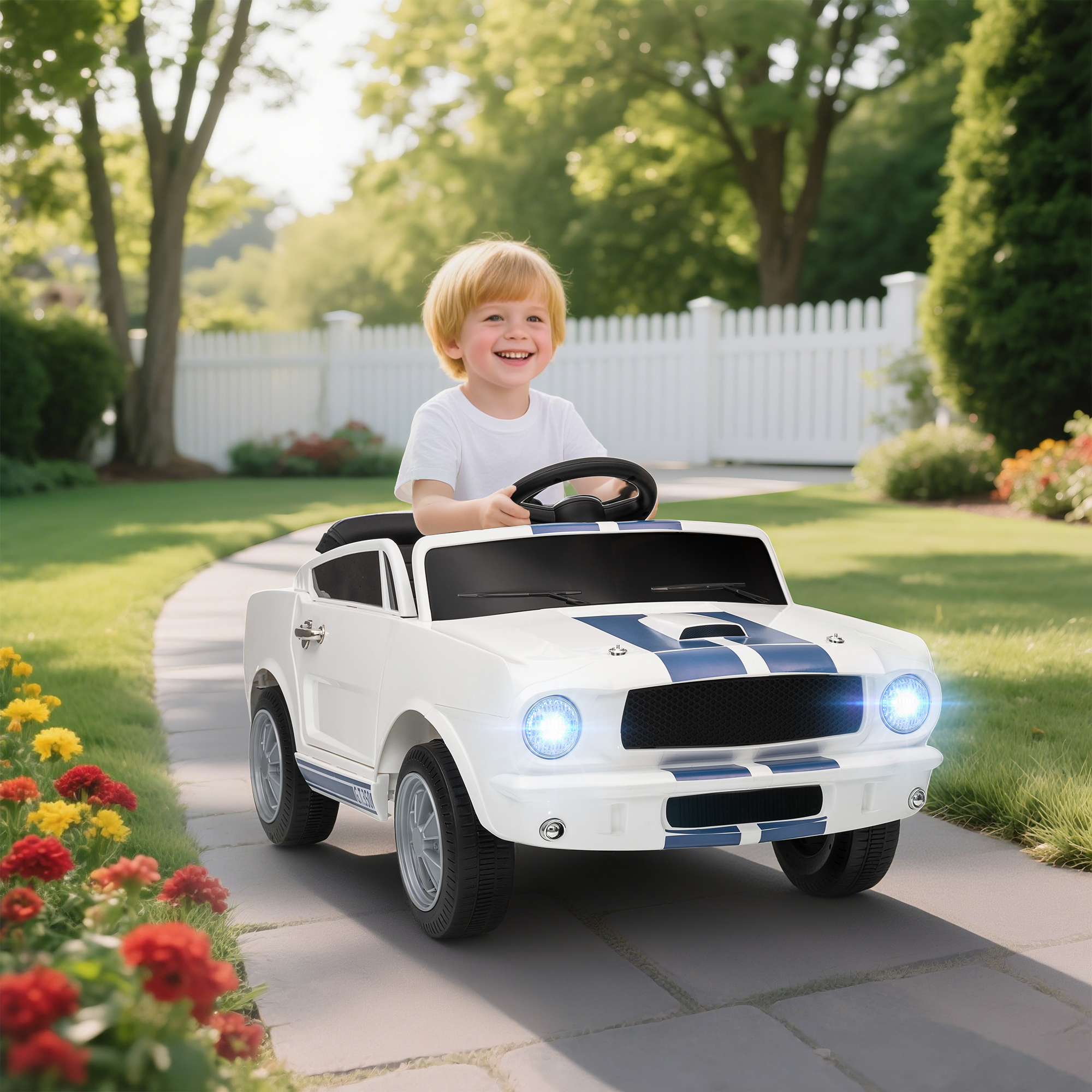 Kinder Elektroauto 12V Kinderauto mit 2,4 GHz Fernbedienung, 2 Motor Hupe, LED, Musik Weiß