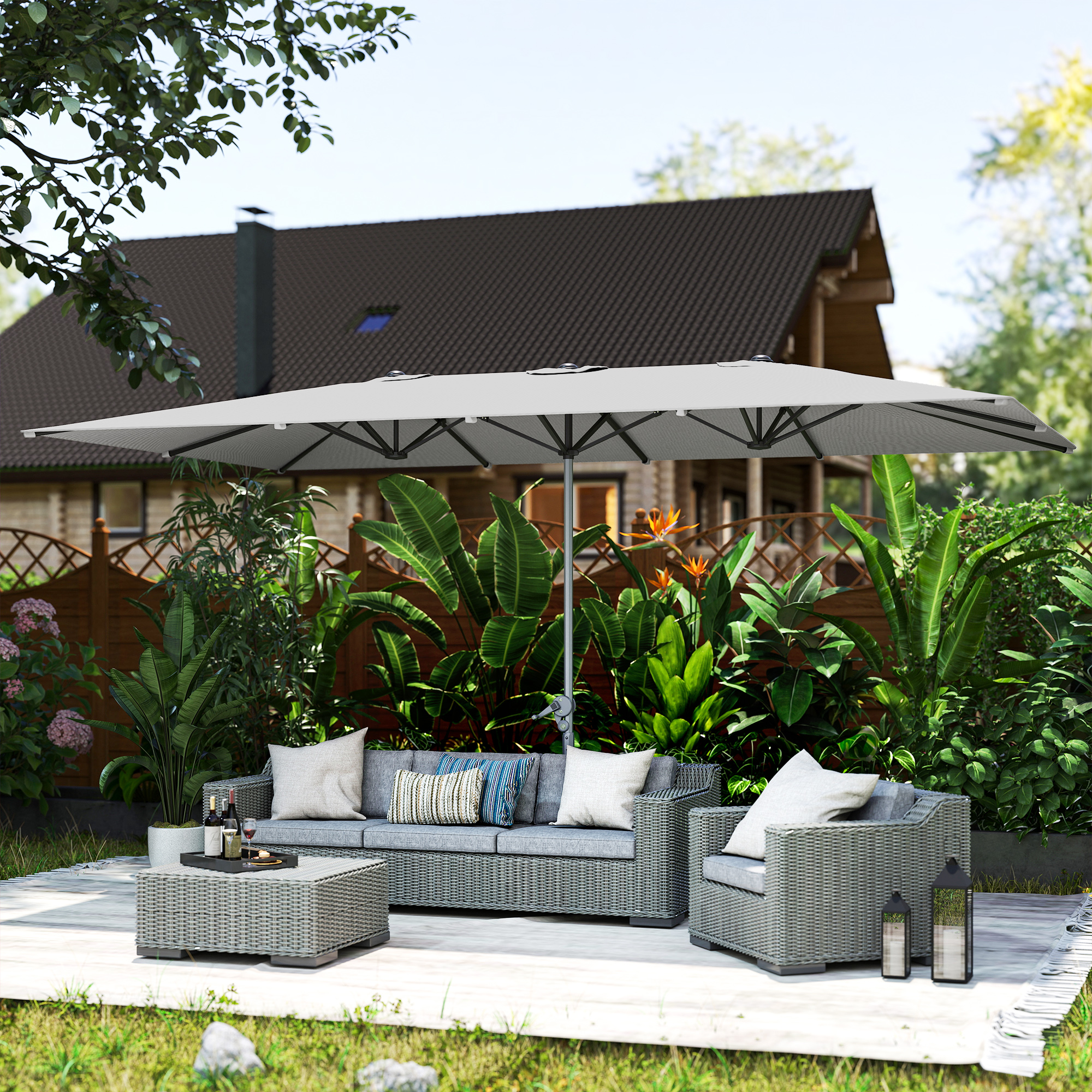 Doppelseitiger Schirm, 451 x 264 cm Sonnenschirm mit Kurbelsystem, 12 Metallstreben, Aluminiummast, Dunkelgrau