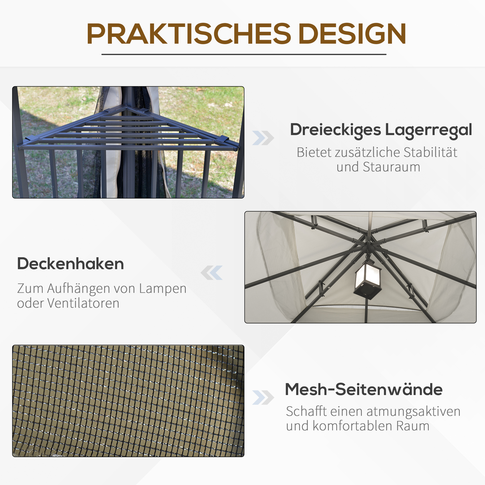 Gartenpavillon mit Doppeldach Pavillon Gartenzelt Festzelt Partyzelt mit 4 x Seitenwand Metall+Polyester Beige 2,99 x 2,99 x 2,74 m