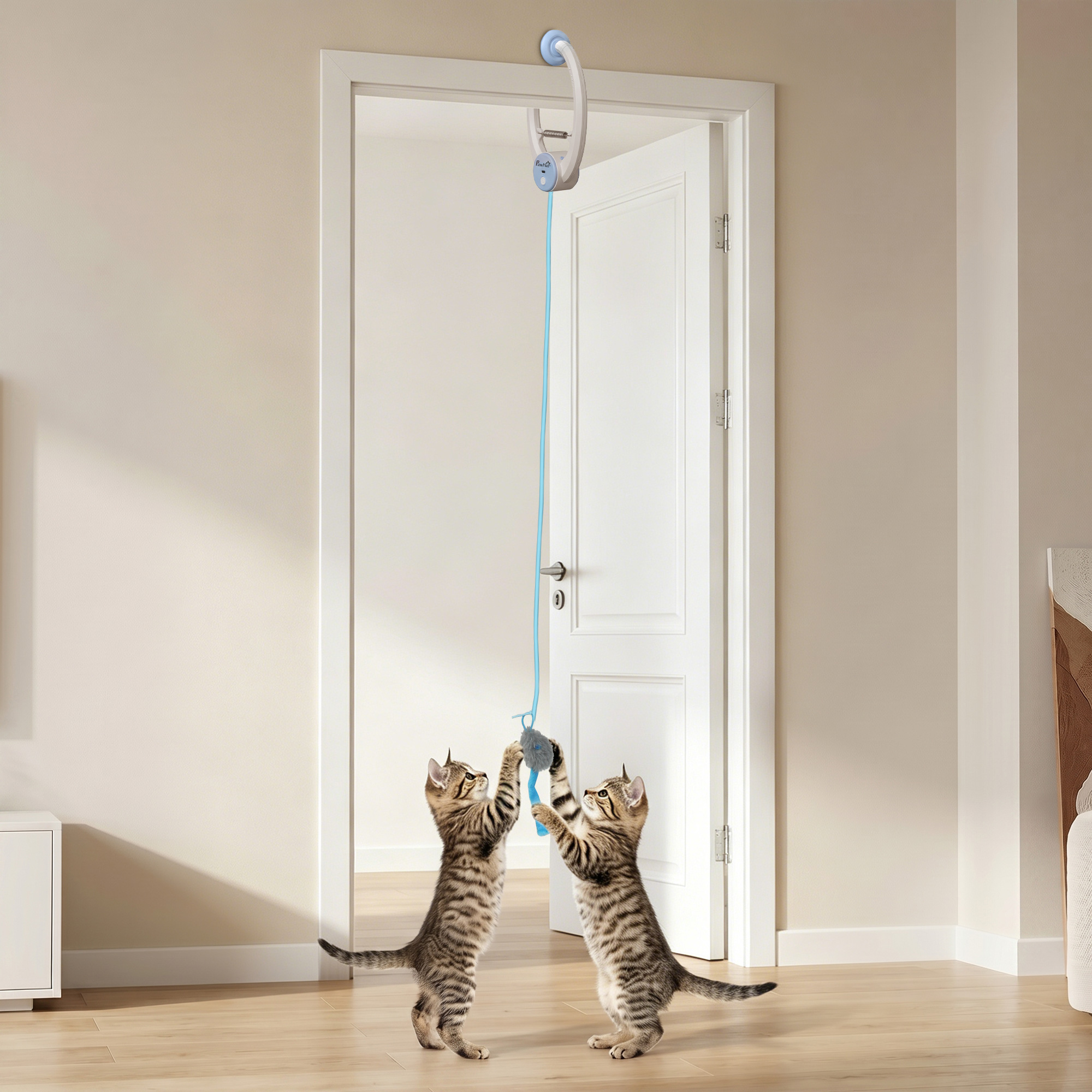 Interaktives Katzenspielzeug USB-Aufladbare Türhängende Hüpfende Maus für Katzen, 24,1 x 13,8 x 6,6 cm Weiß