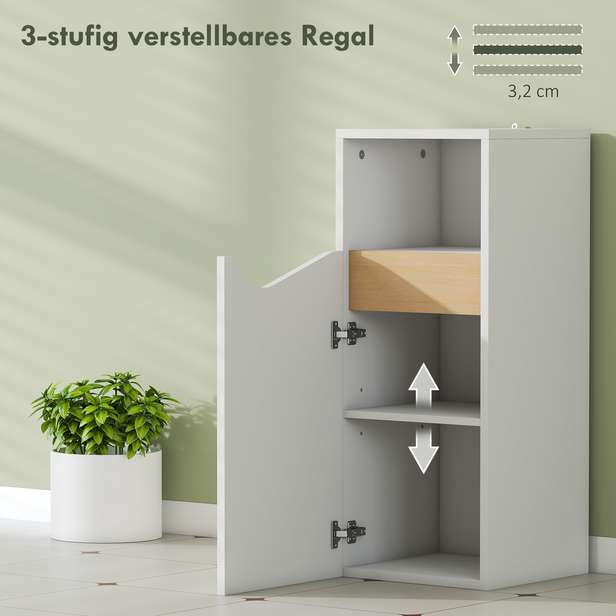Badezimmerschrank Schmal Badschrank mit Verstellbaren Ablagen, offenem Fach 30 x 30 x 71,5 cm Weiß