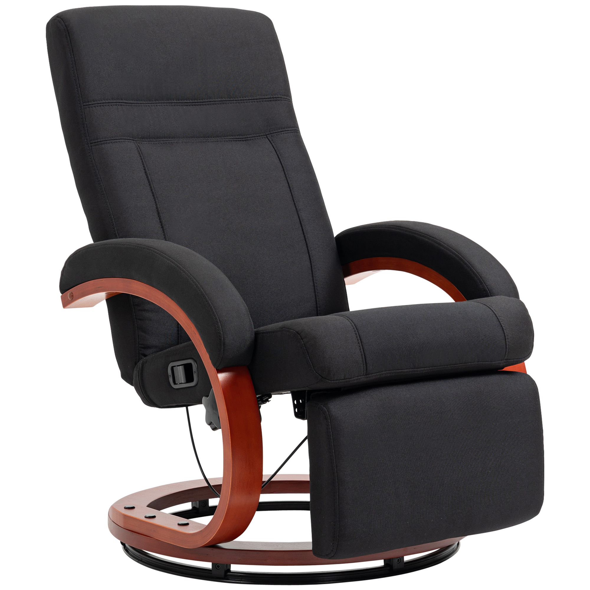 Relaxsessel mit Liegefunktion Fernsehsessel mit hoher Rückenlehne ergonomische Armlehne Fußstütze Holzbasis Leinenoptik