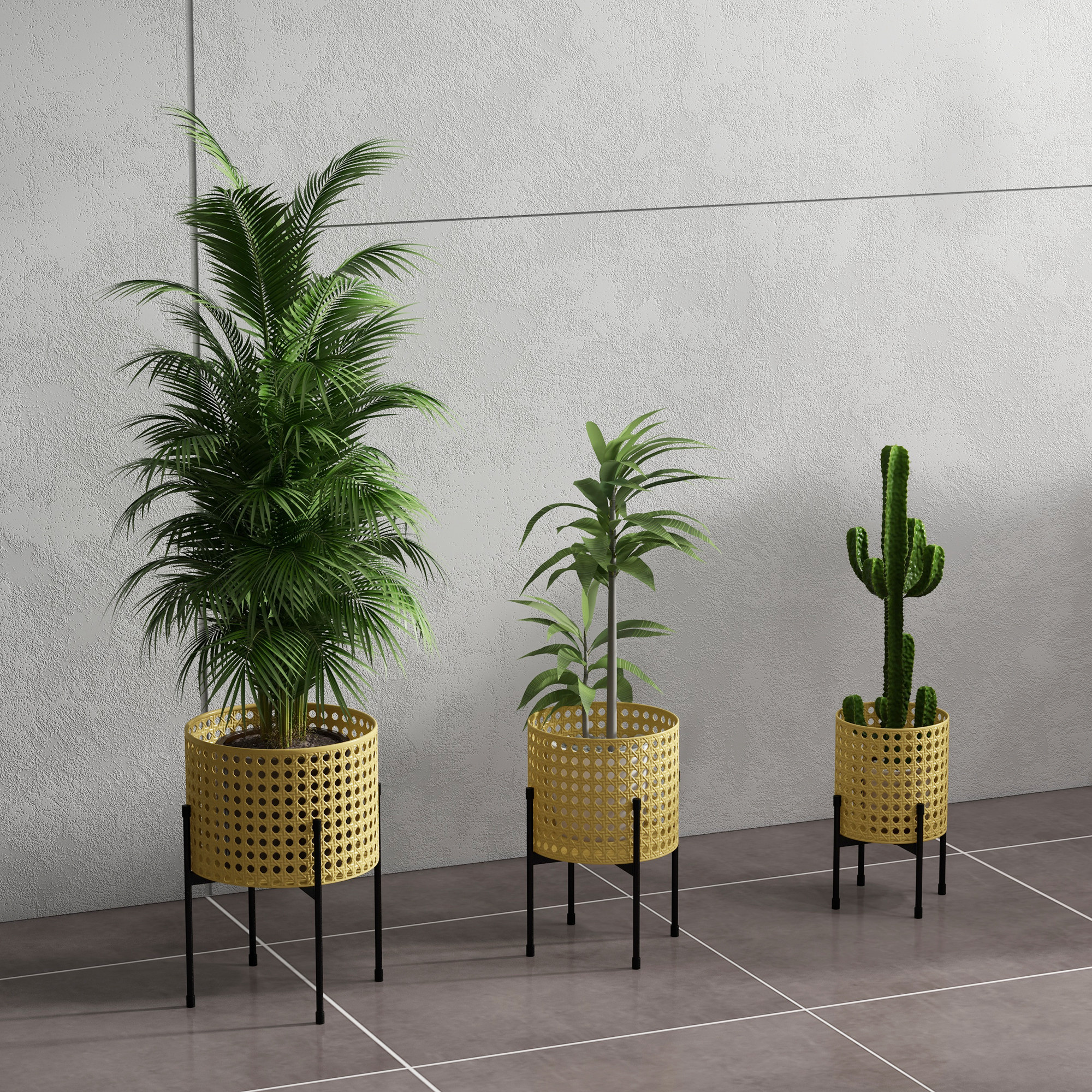 Blumenständer, 3er-Set, rostfreies Metallgestell, In- und Outdoor, Schwarz/Gold