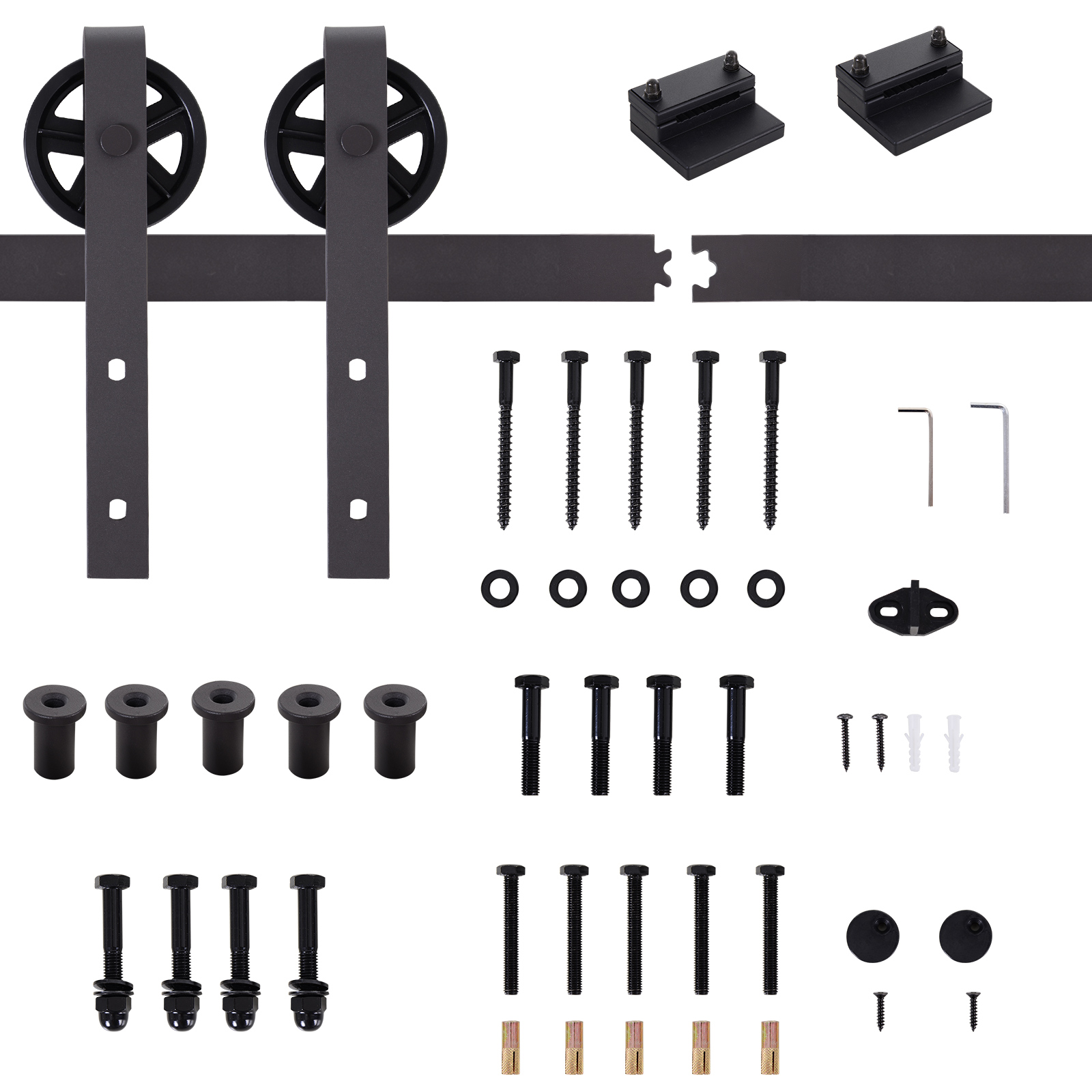 Gleitschienen-Bausatz für Schiebetür, inkl, Schienen, Rollen, Bodenstopper, 183 cm, bis 100 kg belastbar, Dunkelbraun