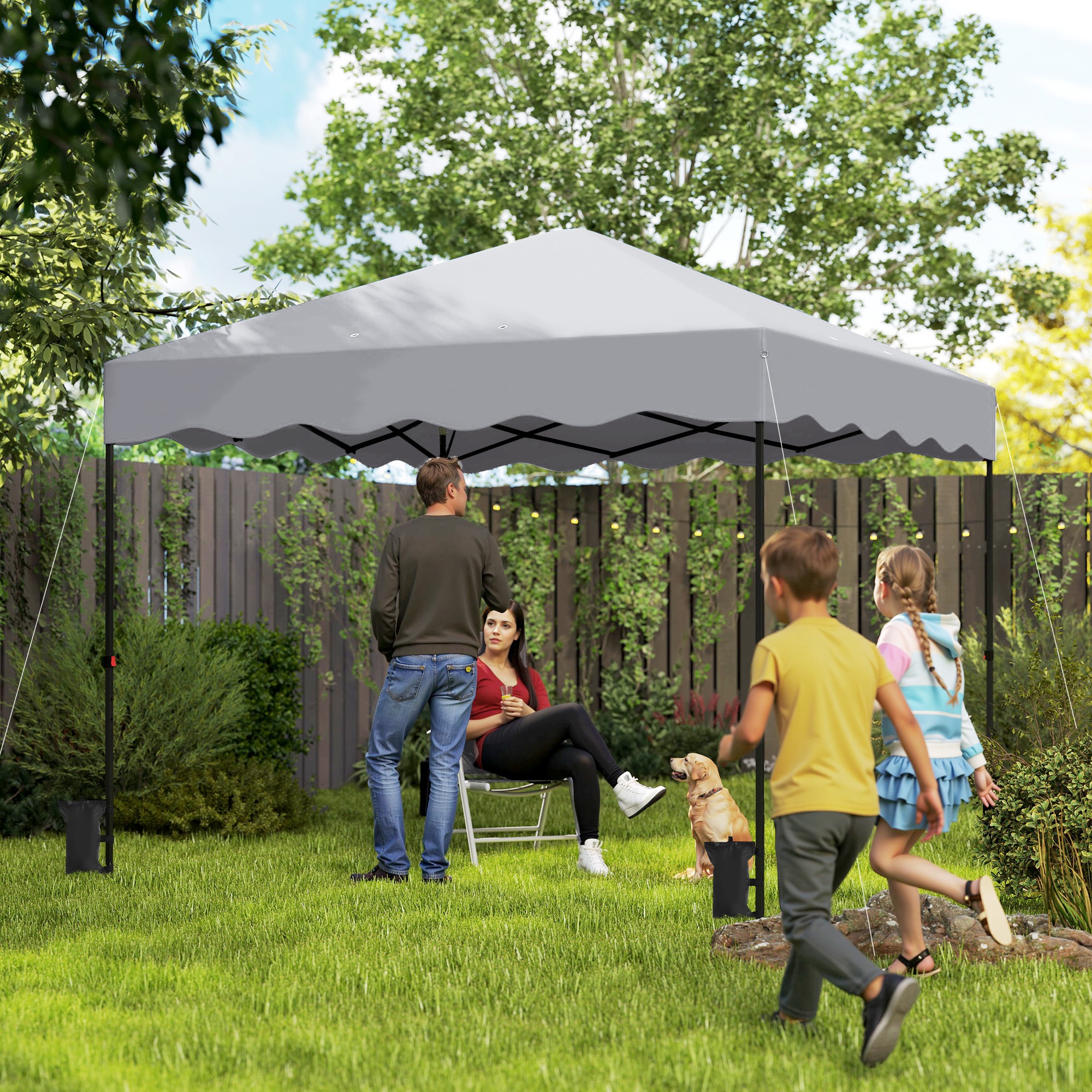 3 x 3 m Pop-up-Pavillon, Höhenverstellbares Gartenzelt, mit Rolltasche, für Garten, Terrasse, Metall, Stoff, Hellgrau