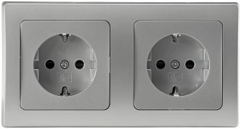 DELPHI Set 2 Steckdosen + 2-fach Rahmen - 250V~/ 16A, Steckanschluss, silber DELPHI Set 2 Steckdosen + 2-fach Rahmen - 250V~/ 16A, Steckanschluss, silber