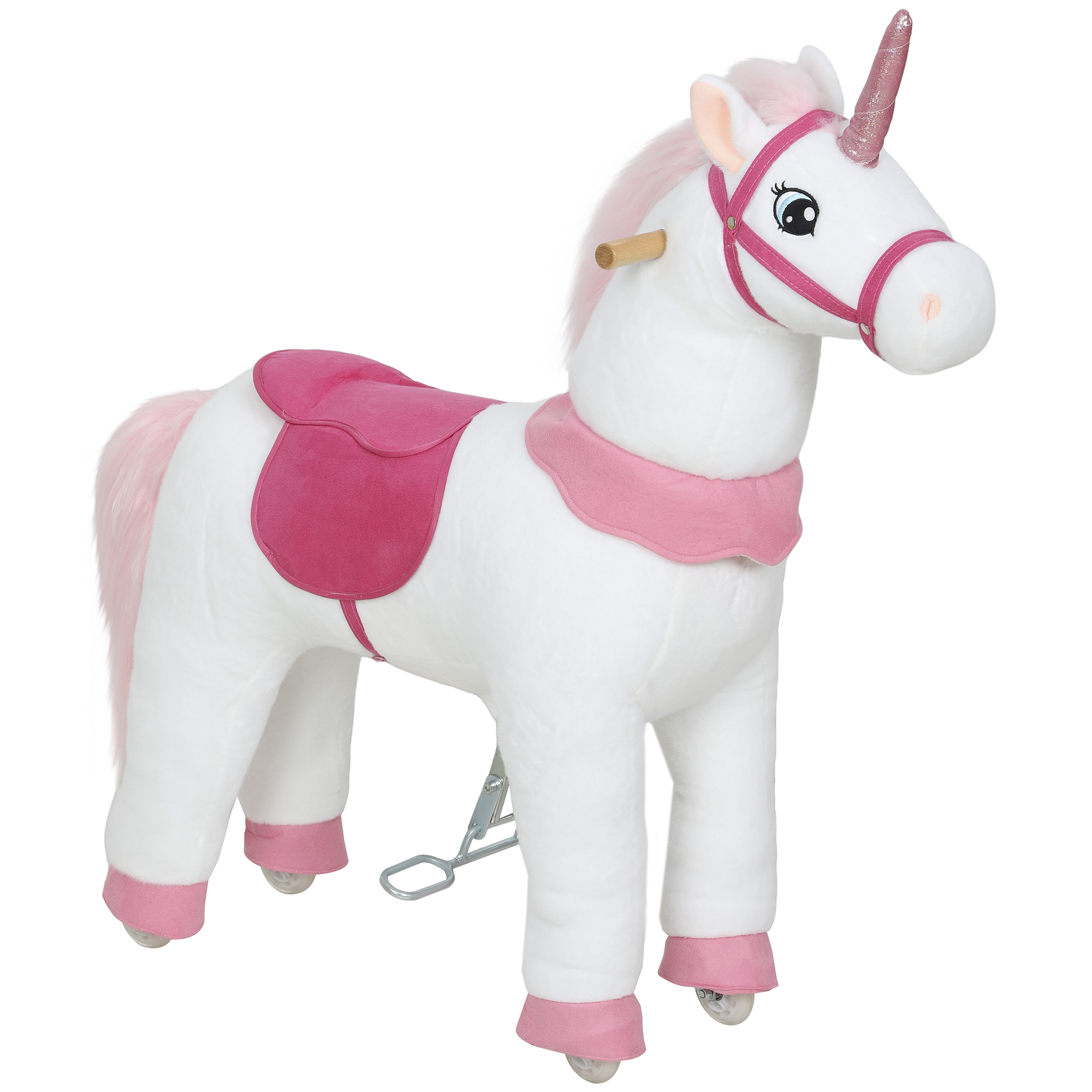 Reitpferd für Kinder, Einhorn-Design, Stoffbezug, stabiler Rahmen, sanfte Räder, Schaukelpferd, 3-5 Jahre, Weiß