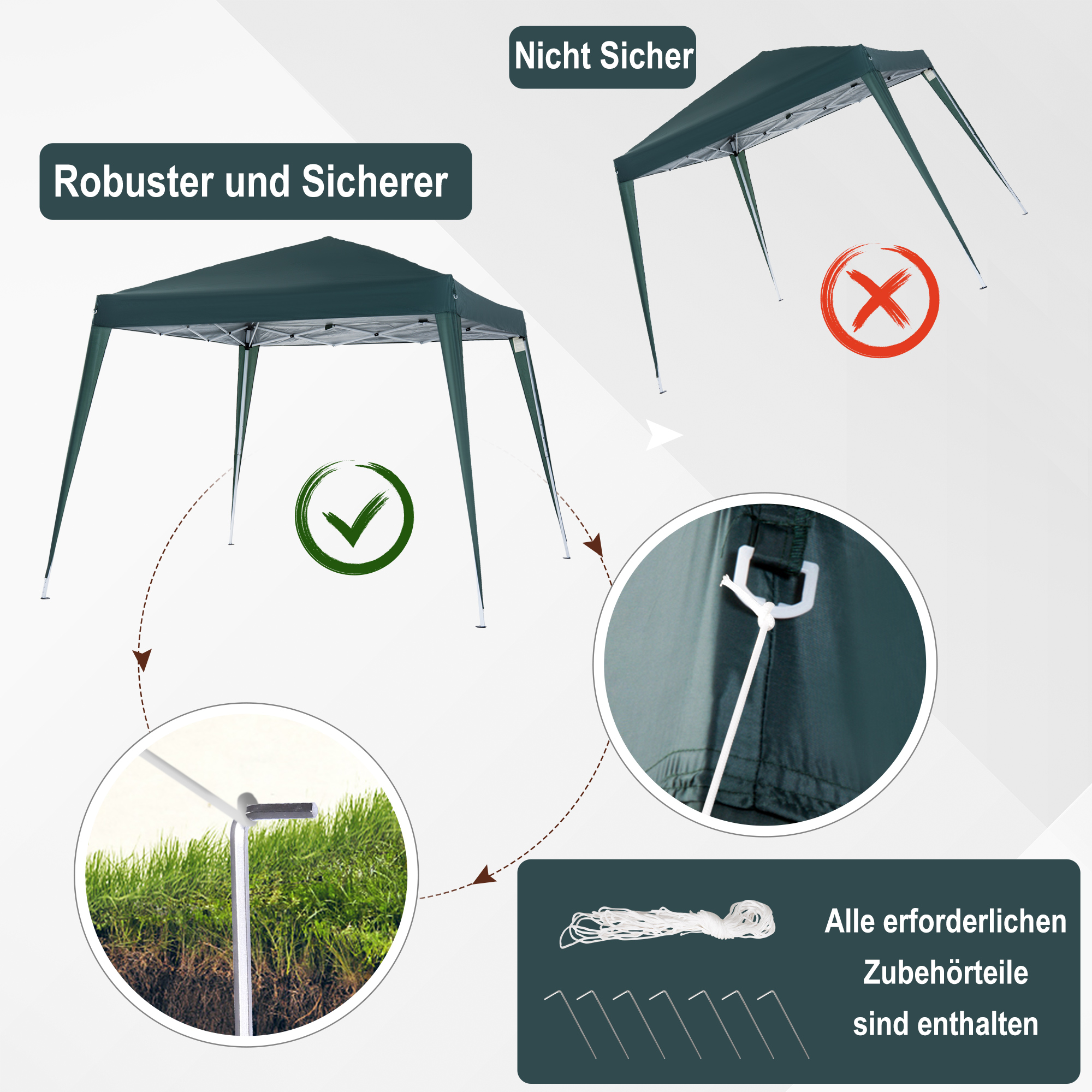 Faltpavillon 2,4x2,4m Pavillon Faltzelt mit UV-Schutz, Partyzelt inkl. Tragetasche für Garten, Balkon, Stahl Grün