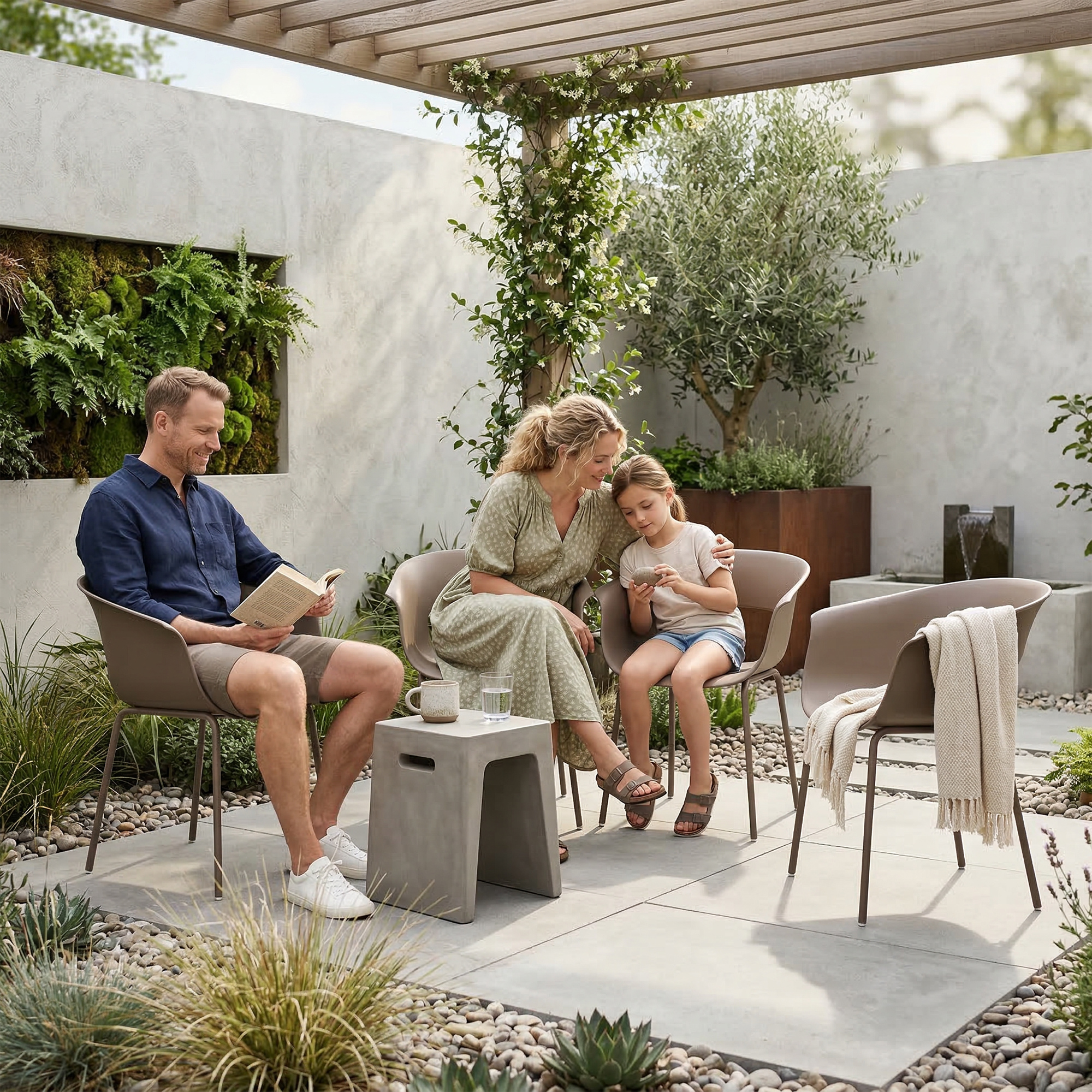 Gartenstühle 4er Set ergonomisch Balkonstühle mit Ausschnittdesign Armlehne Wetterfest rostbeständig Kaffee