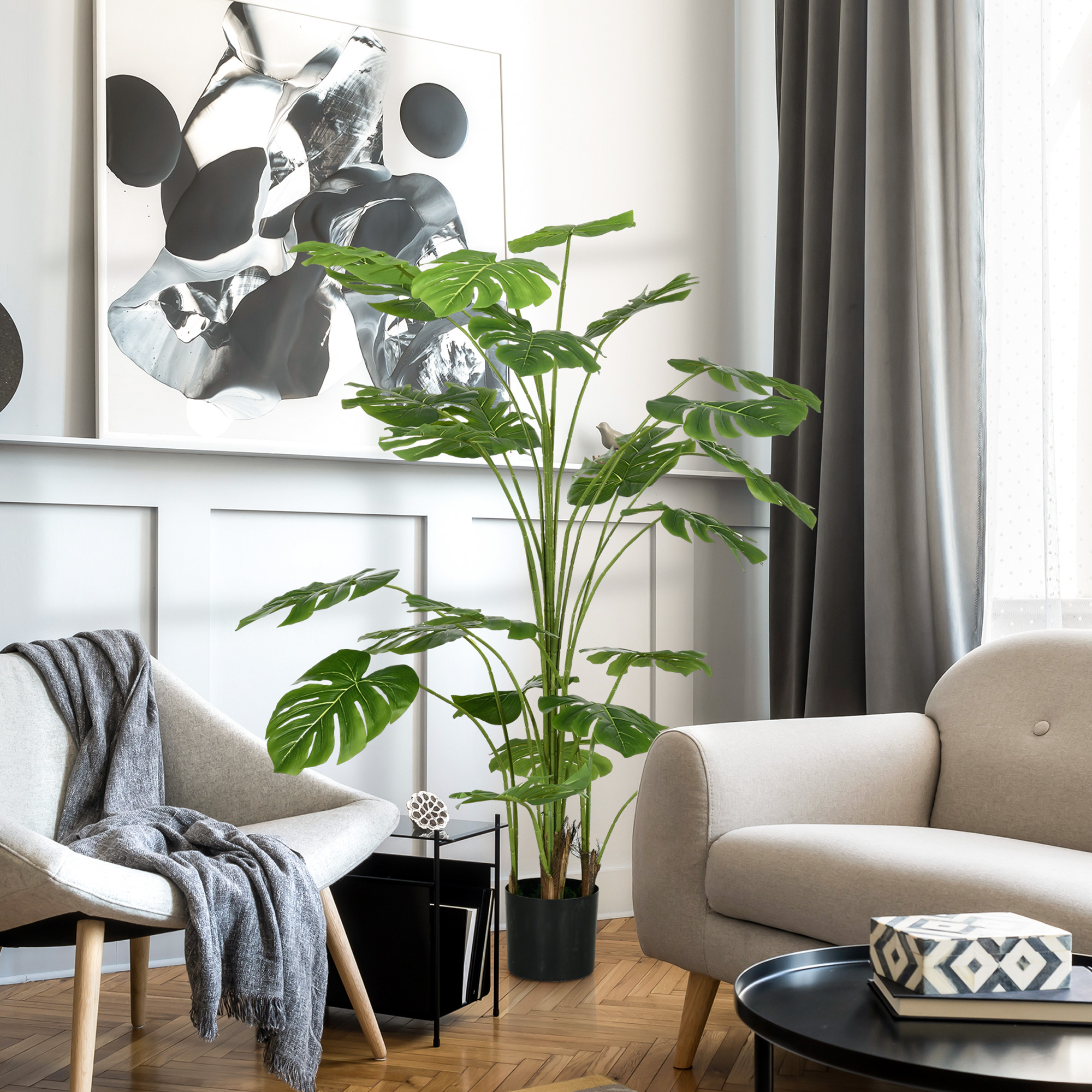 180 cm Kunstpflanze, mit Übertopf, Kunstmoos, Zimmerpflanze für Wohnzimmer, realistischer Look, Grün