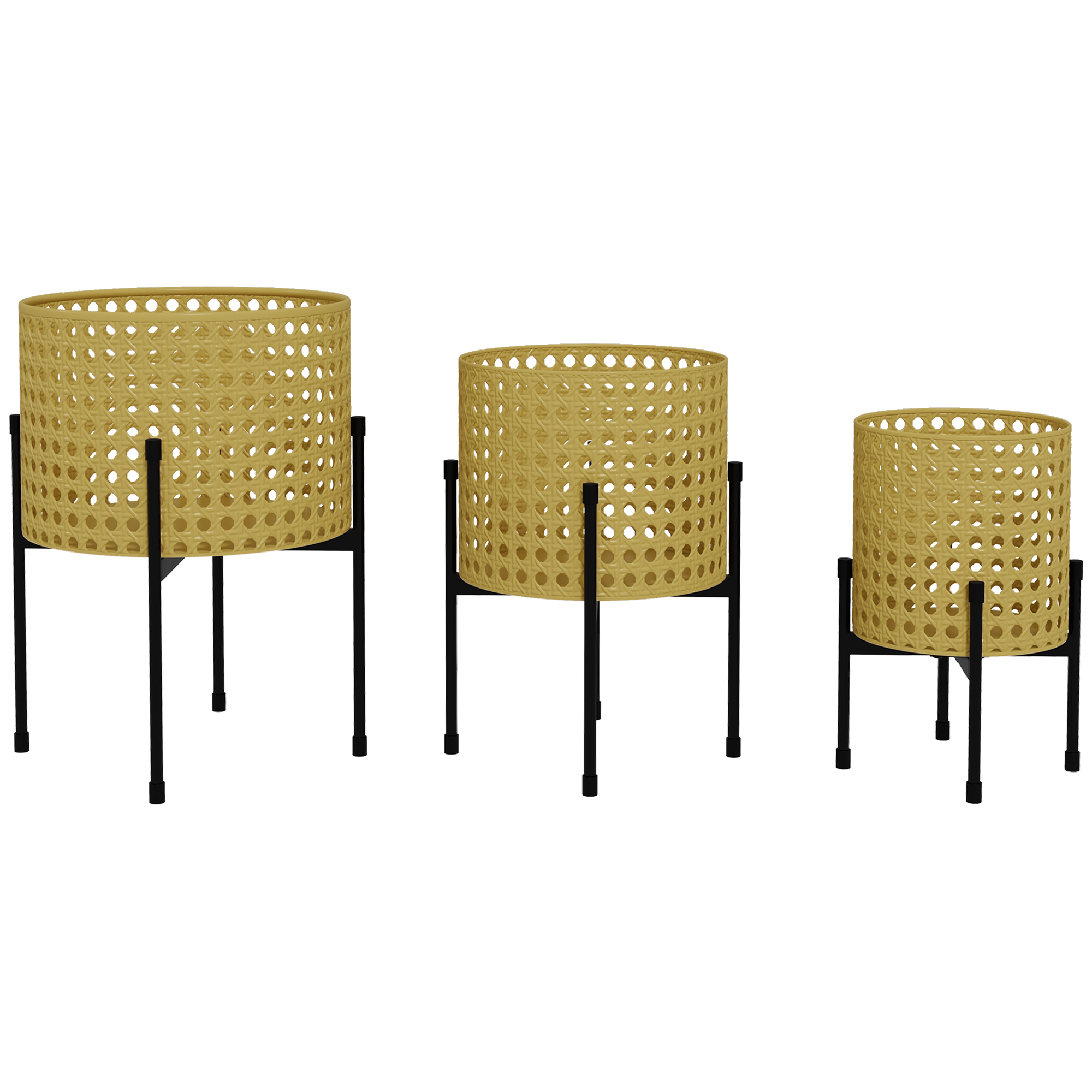 Blumenständer, 3er-Set, rostfreies Metallgestell, In- und Outdoor, Schwarz/Gold