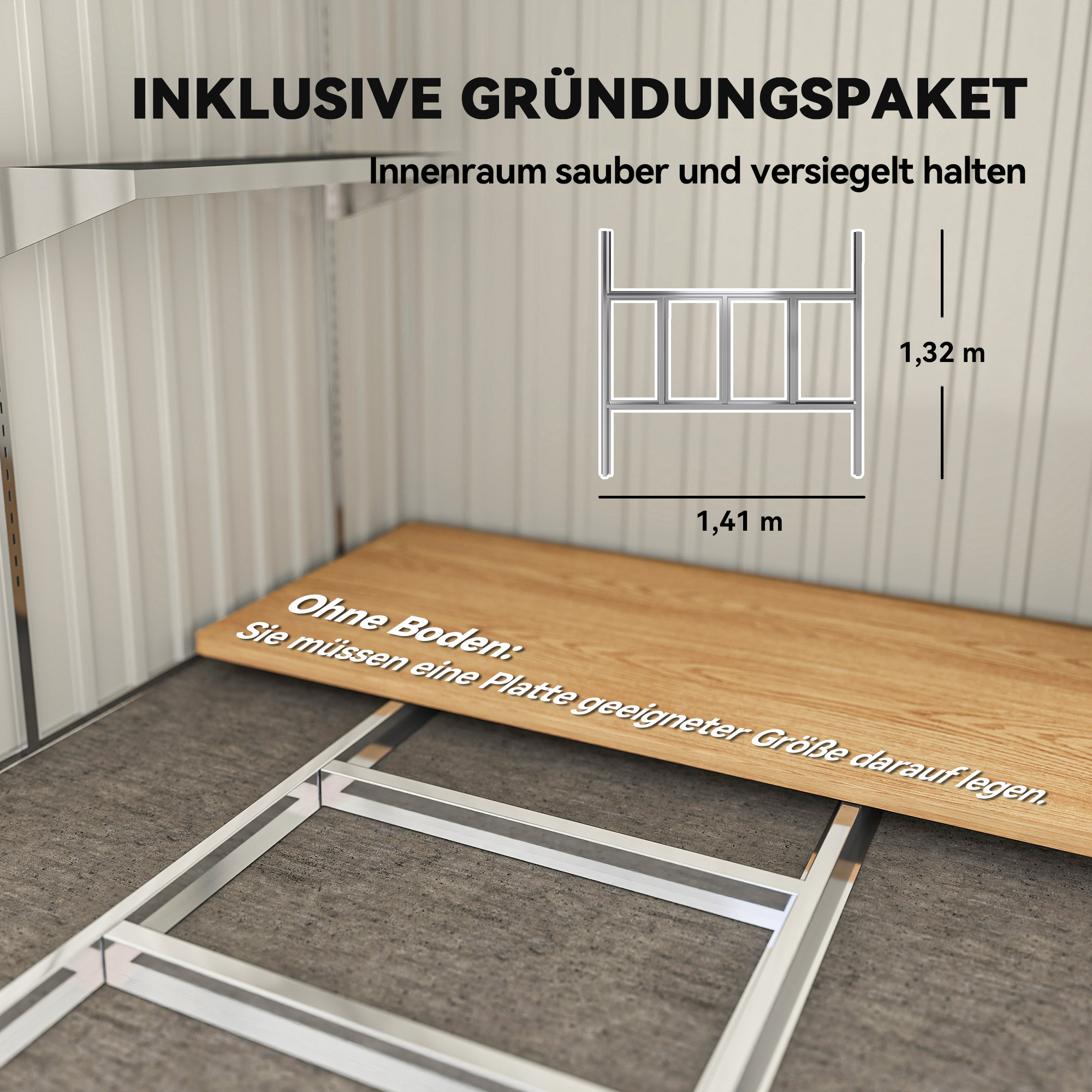 Metall Gerätehaus 2,81m² 154x206,5x181 cm Geräteschuppen mit Pultdach Fundament