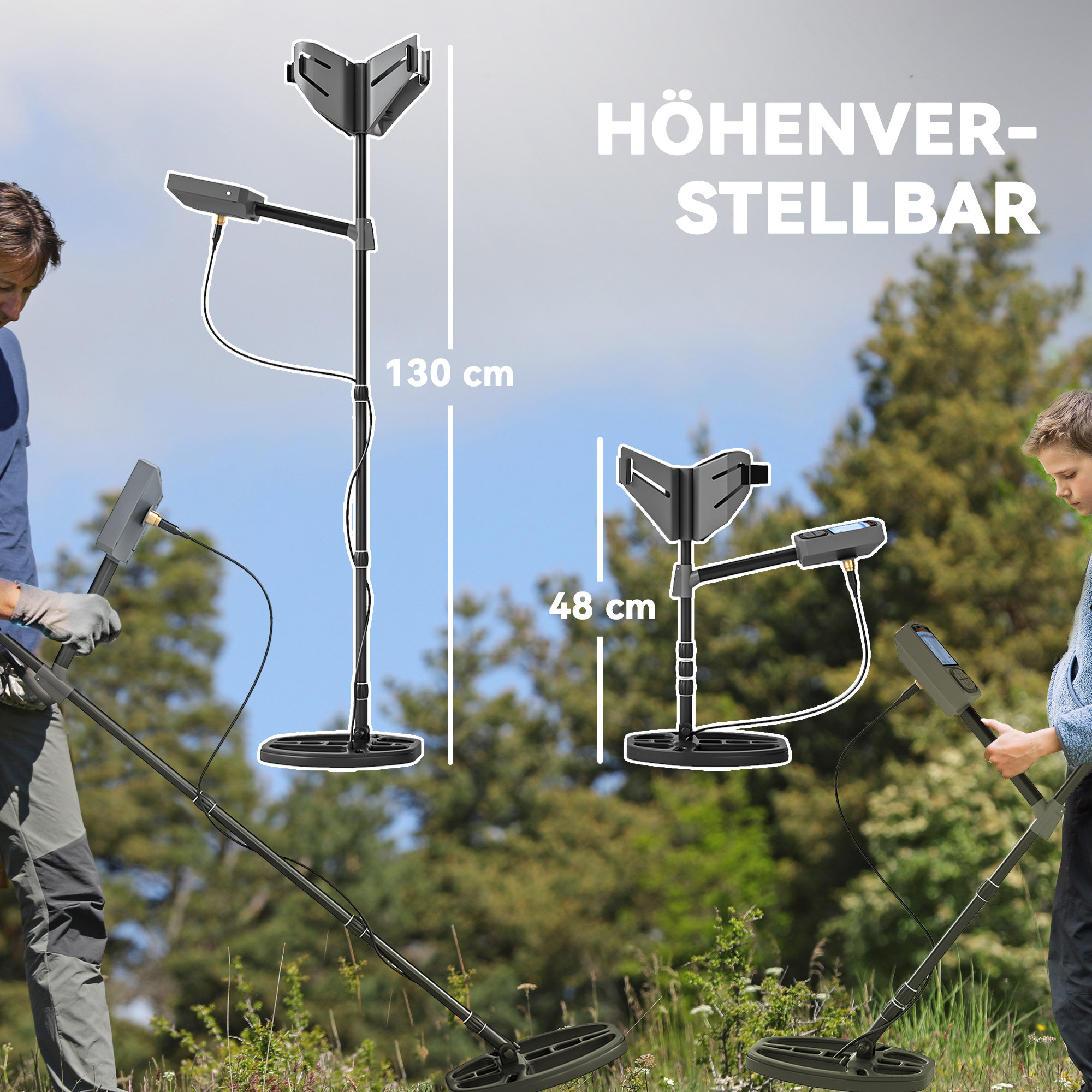 Metalldetektor für Erwachsene 5 Modi Tragbar Ortungsgerät mit Alarm Spule LCD-Display IP68 Wasserdicht Dunkelgrau
