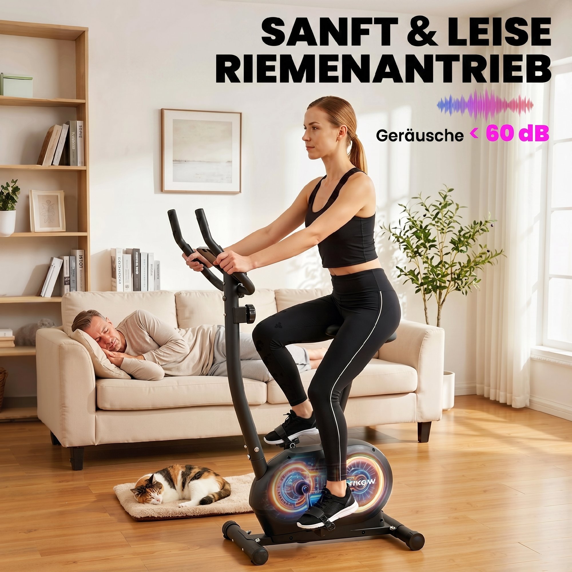Heimtrainer Fahrrad Höhenverstellbar Hometrainer mit APP Magnetwiderstand LCD-Monitor Pulssensoren Handyhalterung