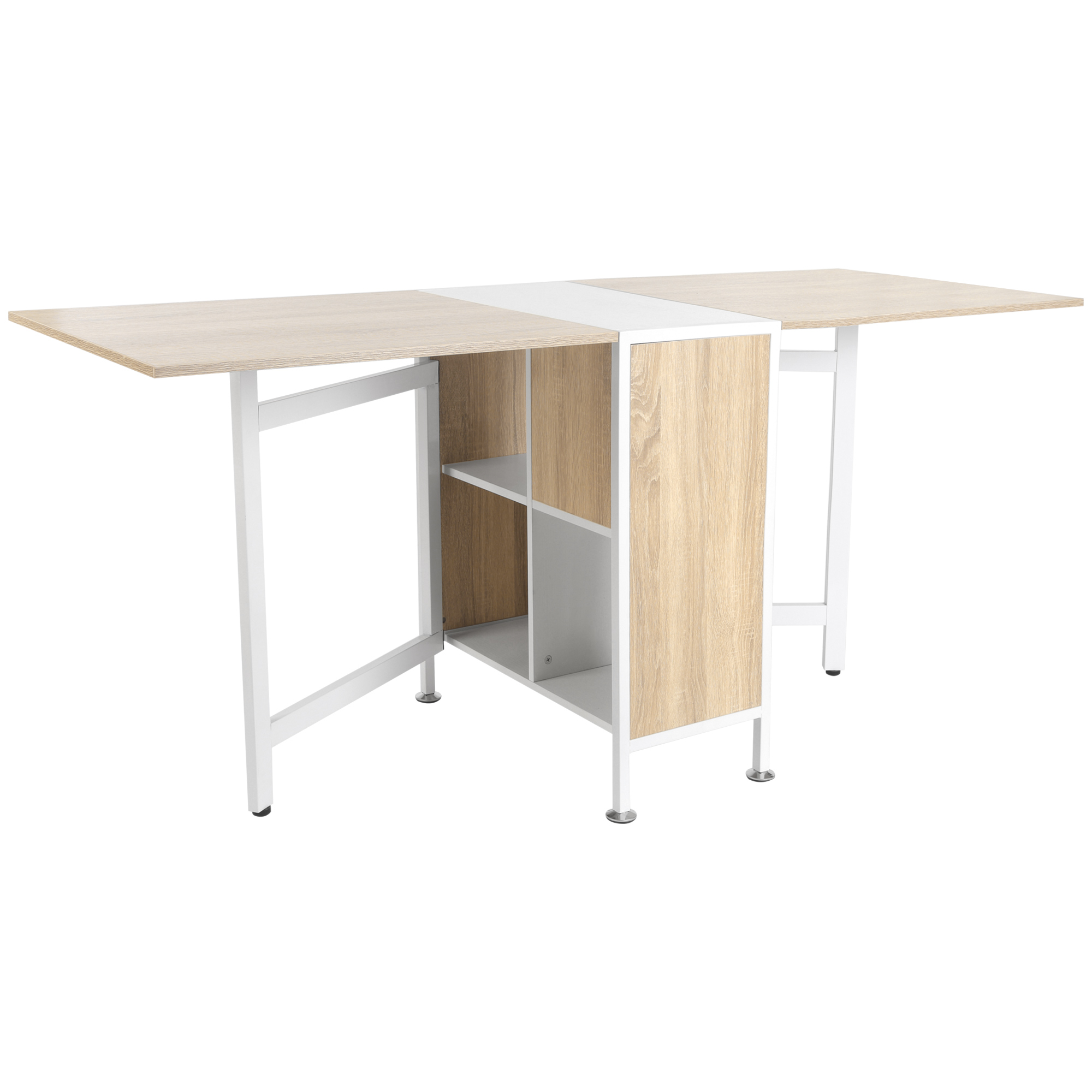 Klapptisch Esstisch Beistelltische Ablagefläche für Wohnzimmer Küche Eiche Holz Metallrahmen Natur+Weiß 169 x 60 x 75 cm