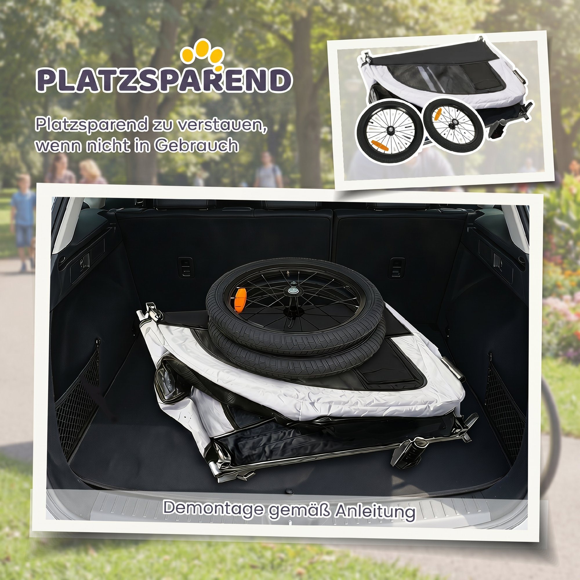 2-in-1 Hundeanhänger für Fahrrad Faltbarer Hundebuggy für kleine & mittelgroße Hunde bis 20 kg, Weiß
