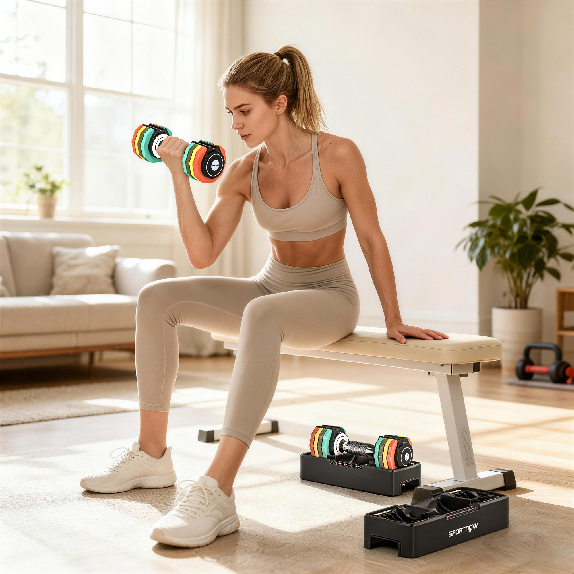 Verstellbare Hantel Set, 1-5 kg Hanteln mit Schnelleinstellung Ablagefach, rutschfest Griff Platzsparend