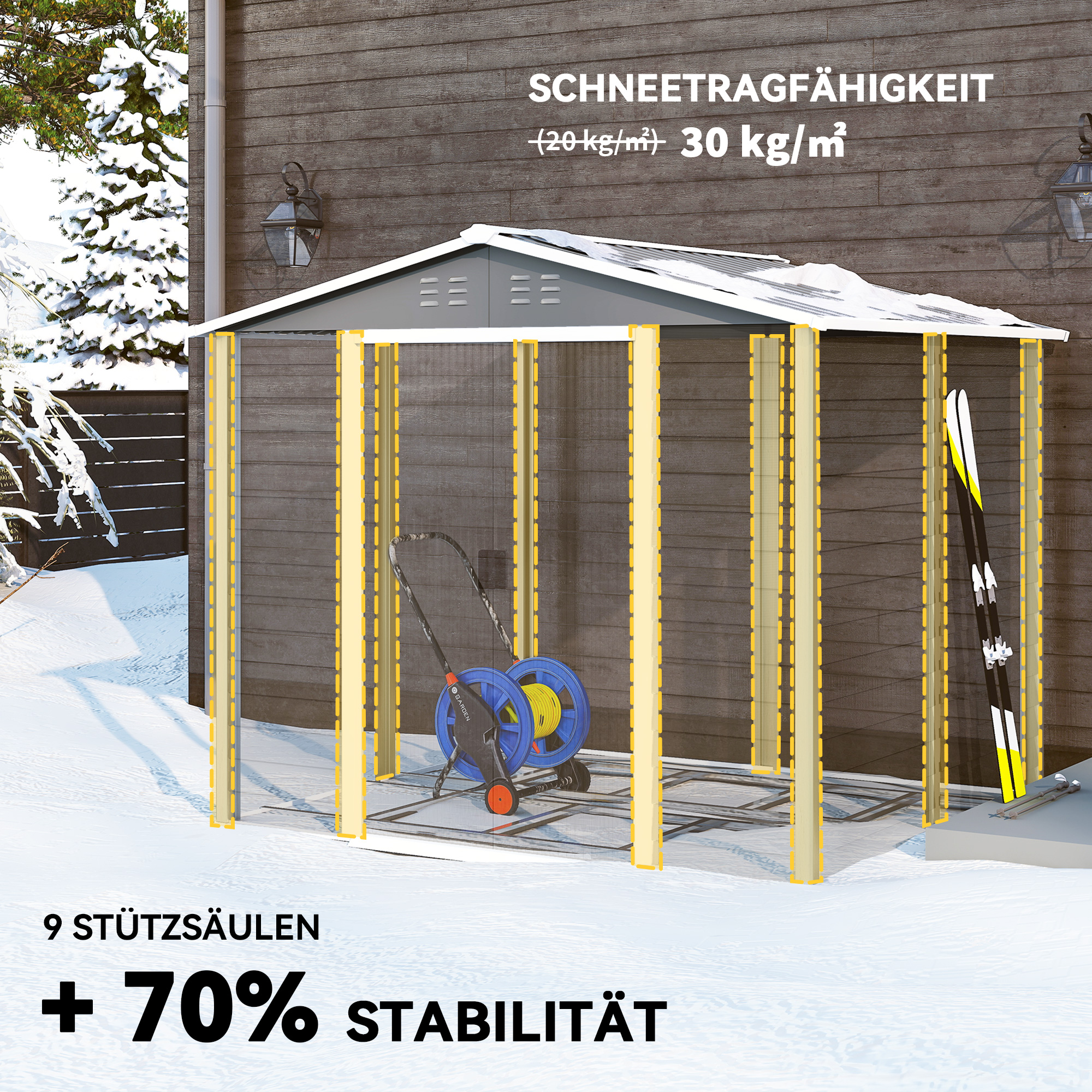 Geräteschuppen aus Metall, wetterfest & rostfrei, abschließbar,  2,40 x 2,06 x 1,98 m, Hellgrau