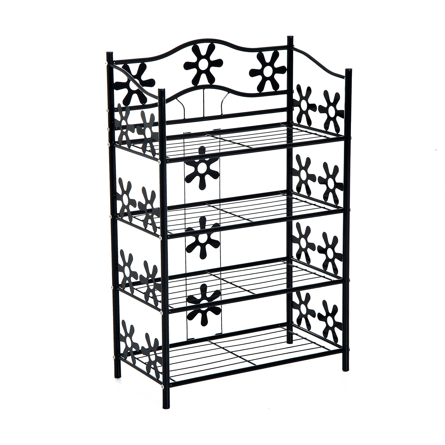 kleines Schuhregal Platzsparend Blumenregal Pflanzentreppe Standregal Ständer 4 Etagen Metall Schwarz 59,5 x 30 x 92 cm