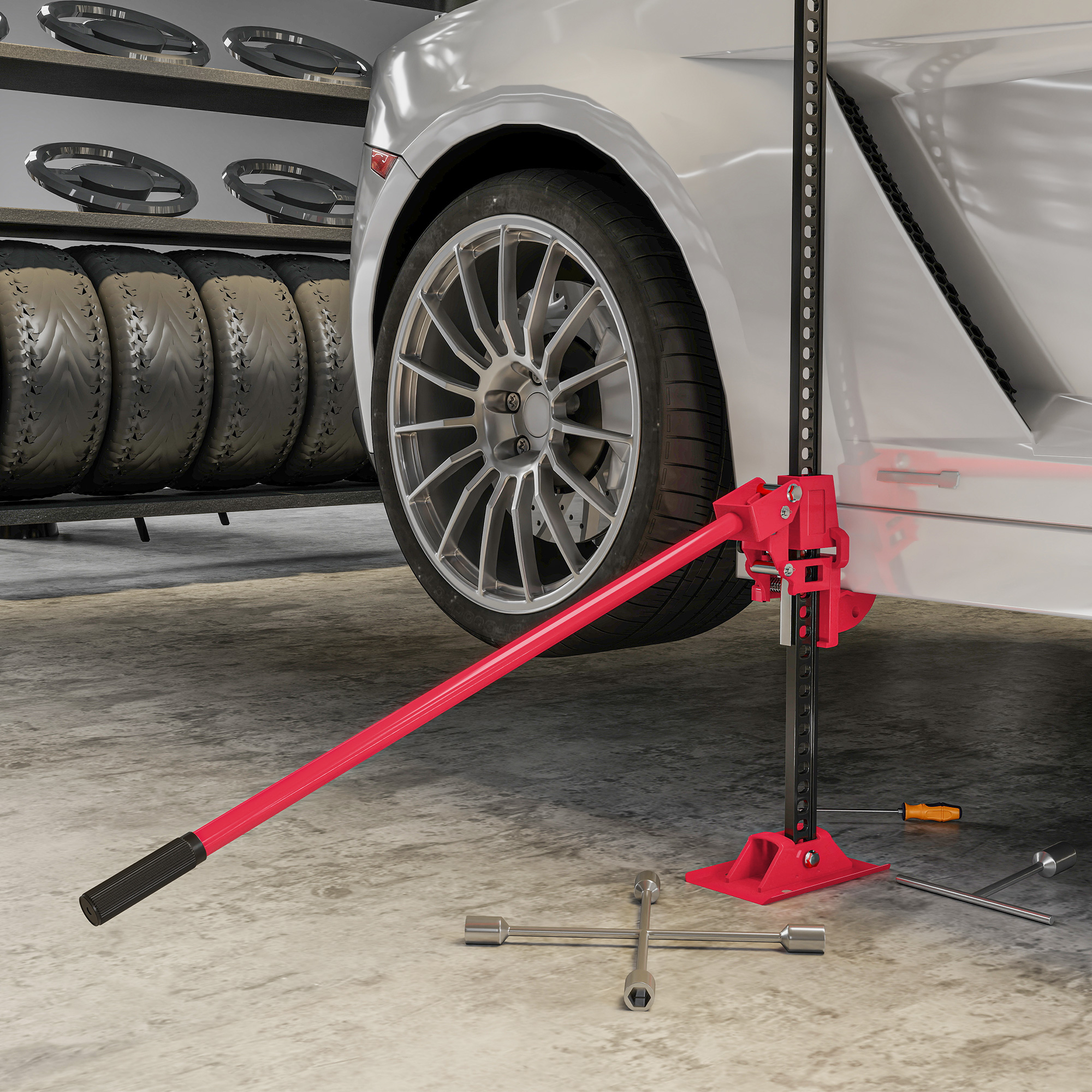 Farm Jack Wagenheber 135 cm 3000 kg Tragkraft Offroad Stockwinde aus Stahl Rot+Schwarz