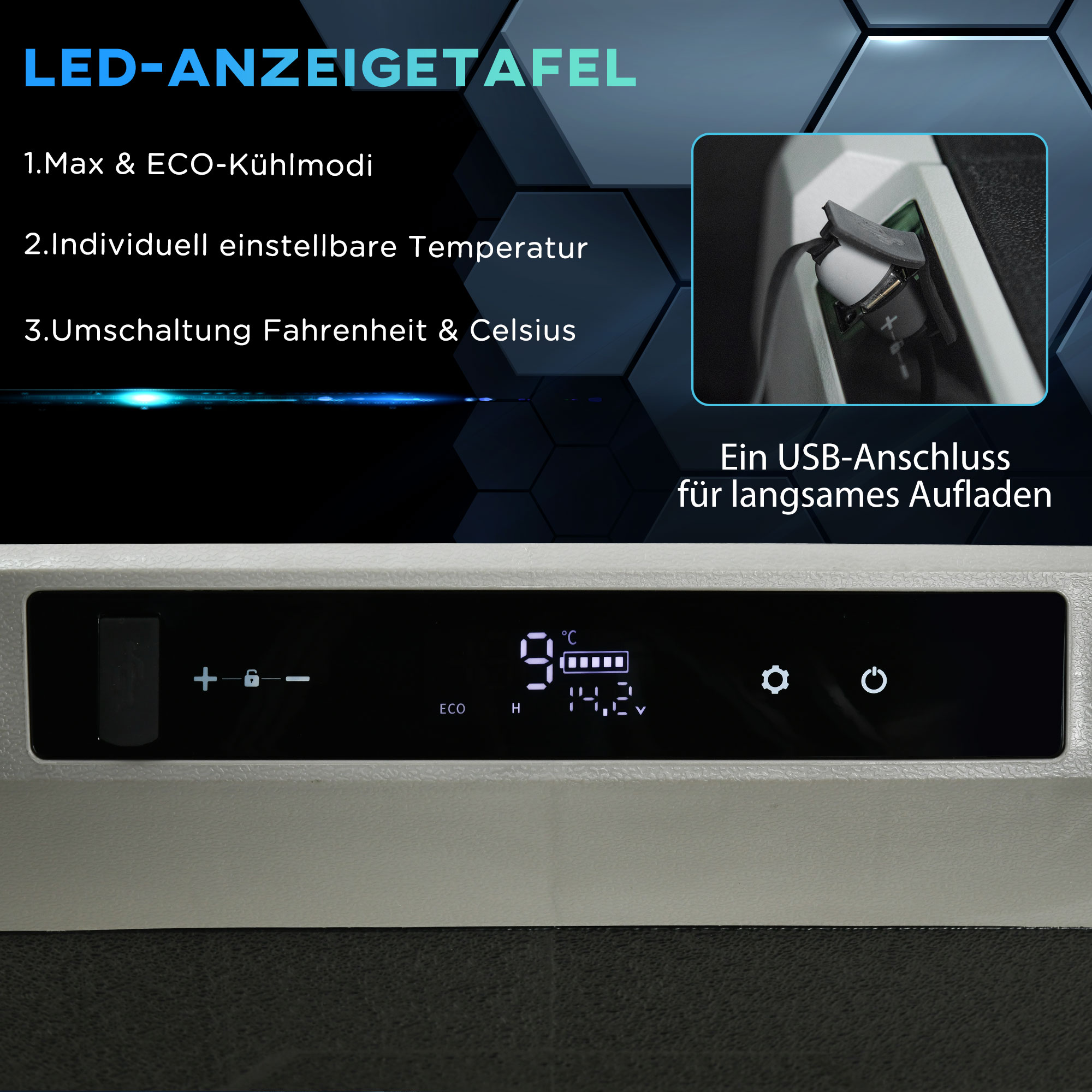 Kühlbox Auto 40L mit LED-Beleuchtung Kompressor Autokühlschrank mit Griffe Transportrollen Boot Camper Reisen 12/24V DC und 110-240V AC Grau+Schwarz
