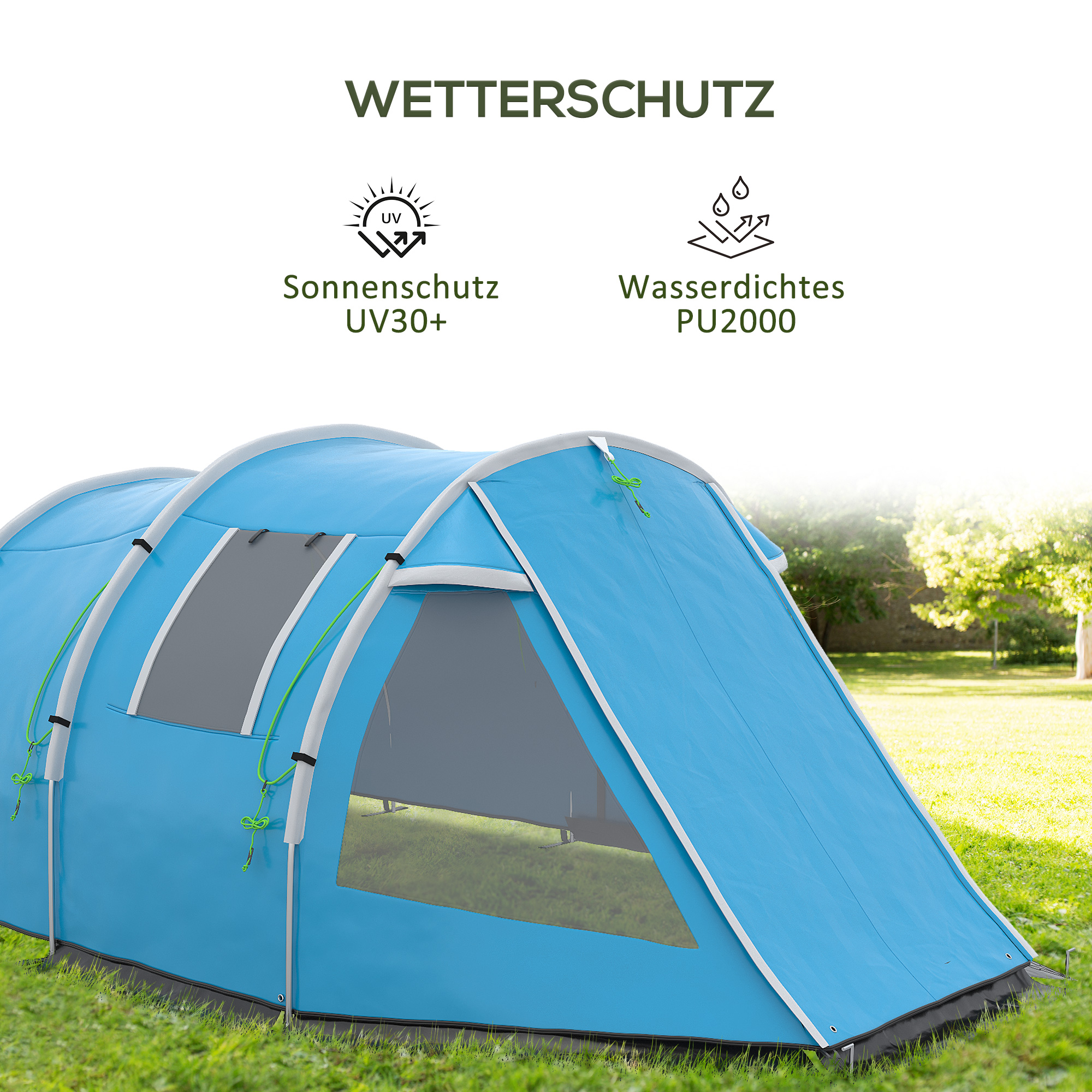 Campingzelt Trekkingzelt Zelt, wetterbeständig, 2 Räume,  475 x 264  cm Breite x 172, Blau