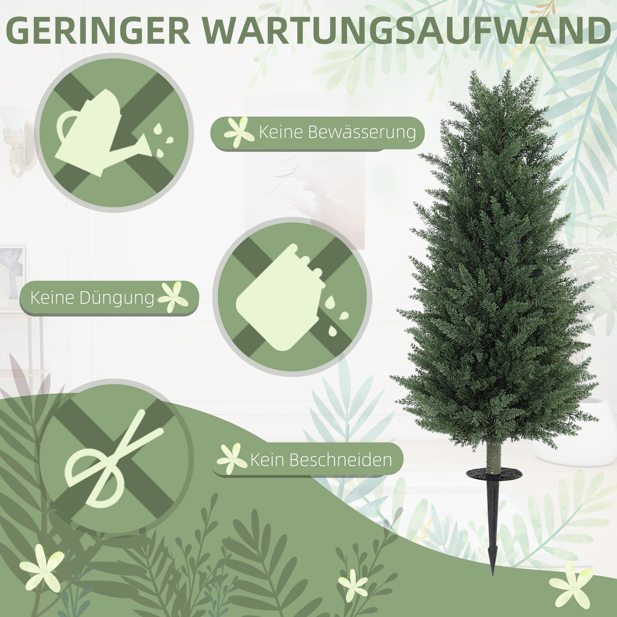 2er-Set Kunstpflanzen, künstliche Zypressen mit je 831 Blättern, vielseitig, Grün