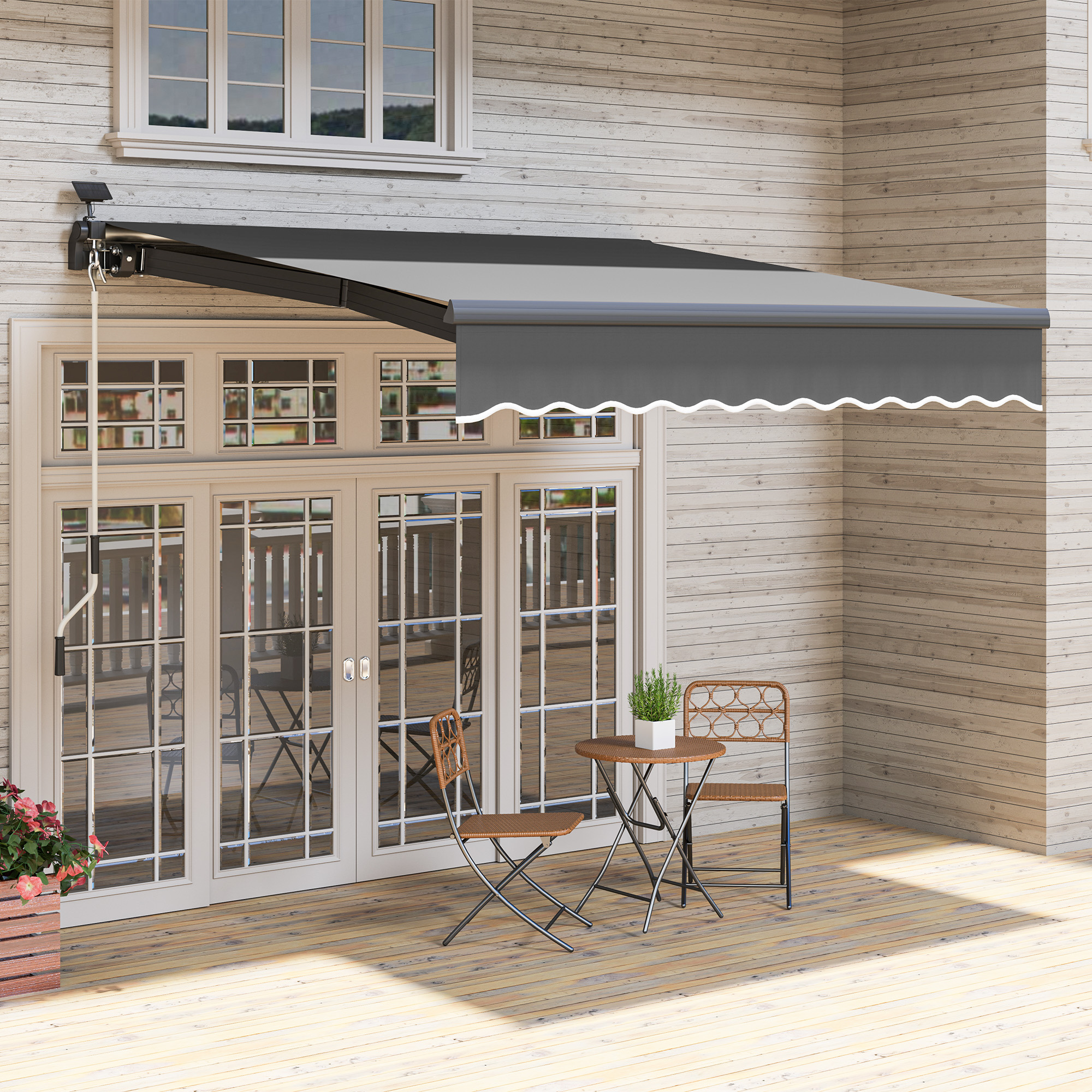 Klemmmarkise mit Handkurbel Solar-Lichte Gelenkarmmarkise Markise Sonnenschutz UV 50+ 300 cm breit Grau