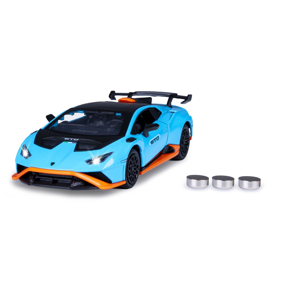 Lamborghini Huracán STO Diecast 1:32 blau inkl. Knopfzellen