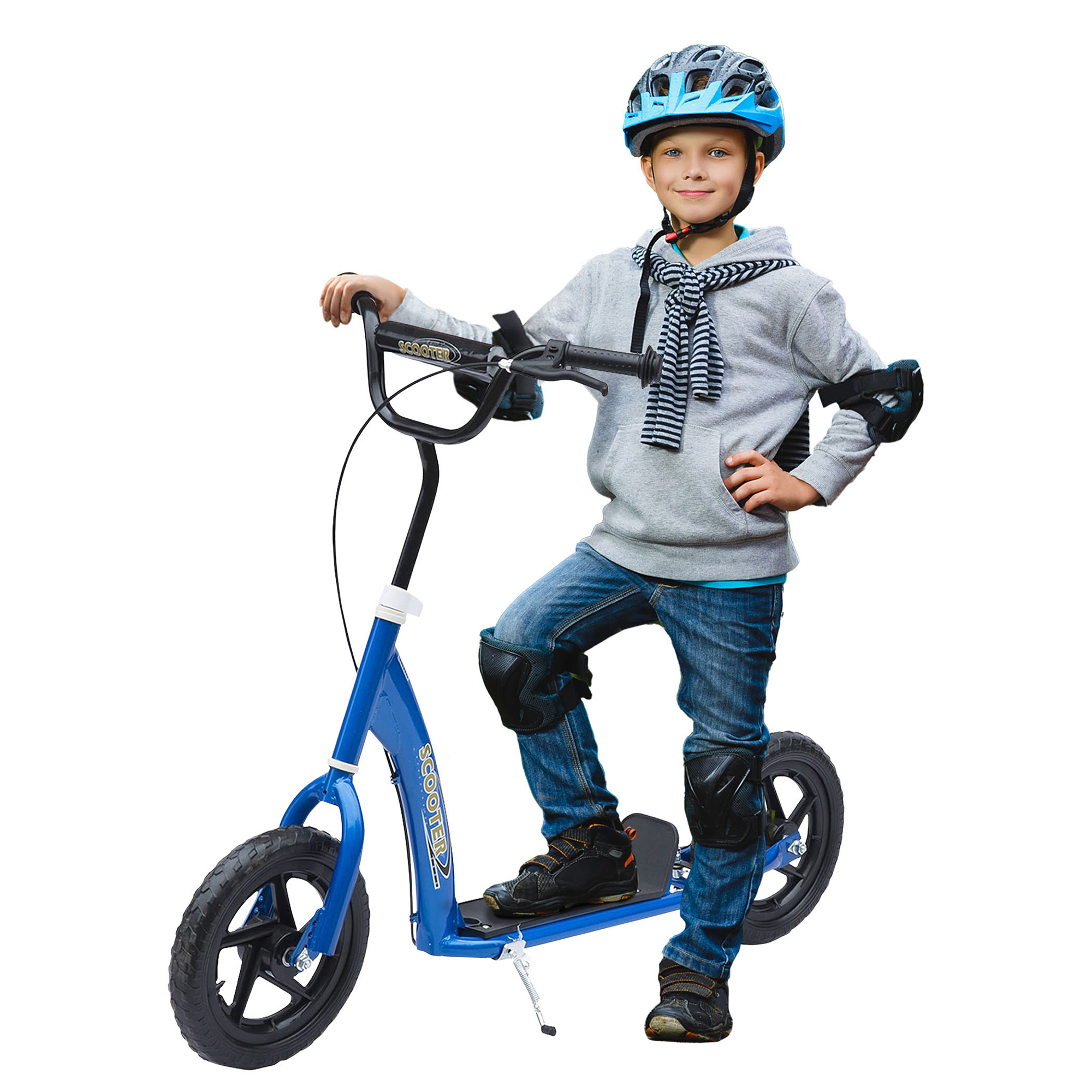 Kinderroller mit Hinterbremse Kickscooter 12 Zoll Tretroller Roller Scooter Cityroller für Kinder Kickboard Höhenverstellbar Stahl EVA Blau 120 x 52 x 80-88 cm