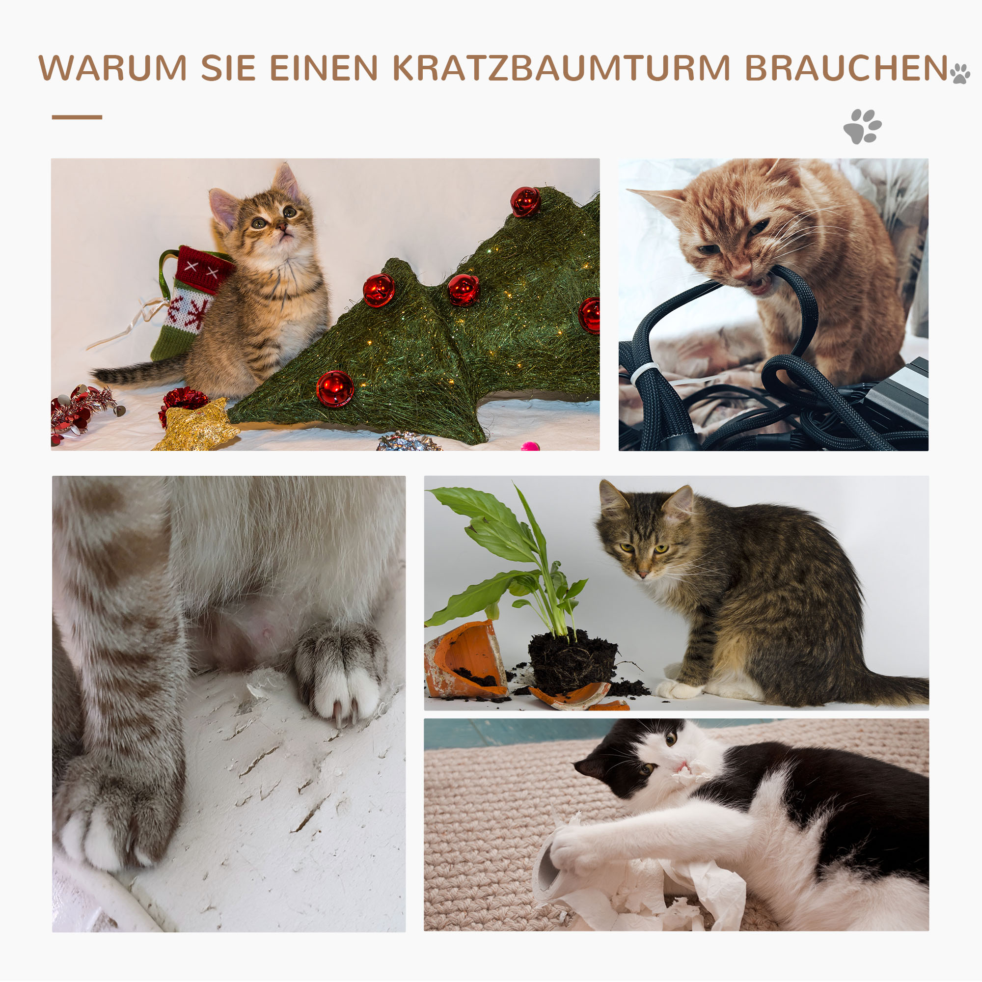 Kratzbaum 91 cm Katzenturm mit Sisalstämme, Plattform, Kissen mehrstöckiger Katzenkratzbaum, Kletterbaum, für mittelgroße Katzen, Hellbraun