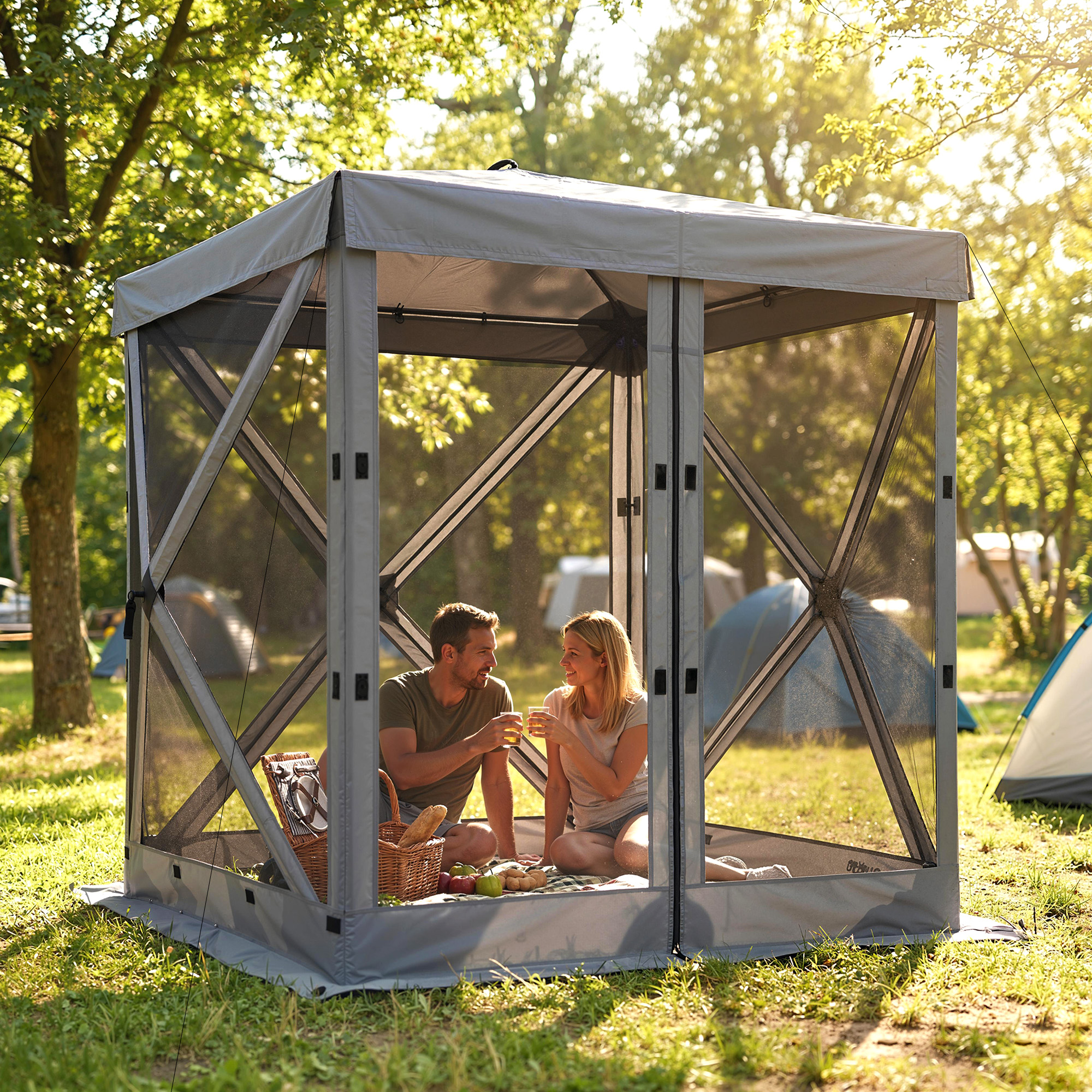 Pavillon 1,85x1,85m Wasserdicht Stabil Winterfest Pop-up Faltpavillon mit 4 Mesh-Seitenteilen Tasche, UV 30+