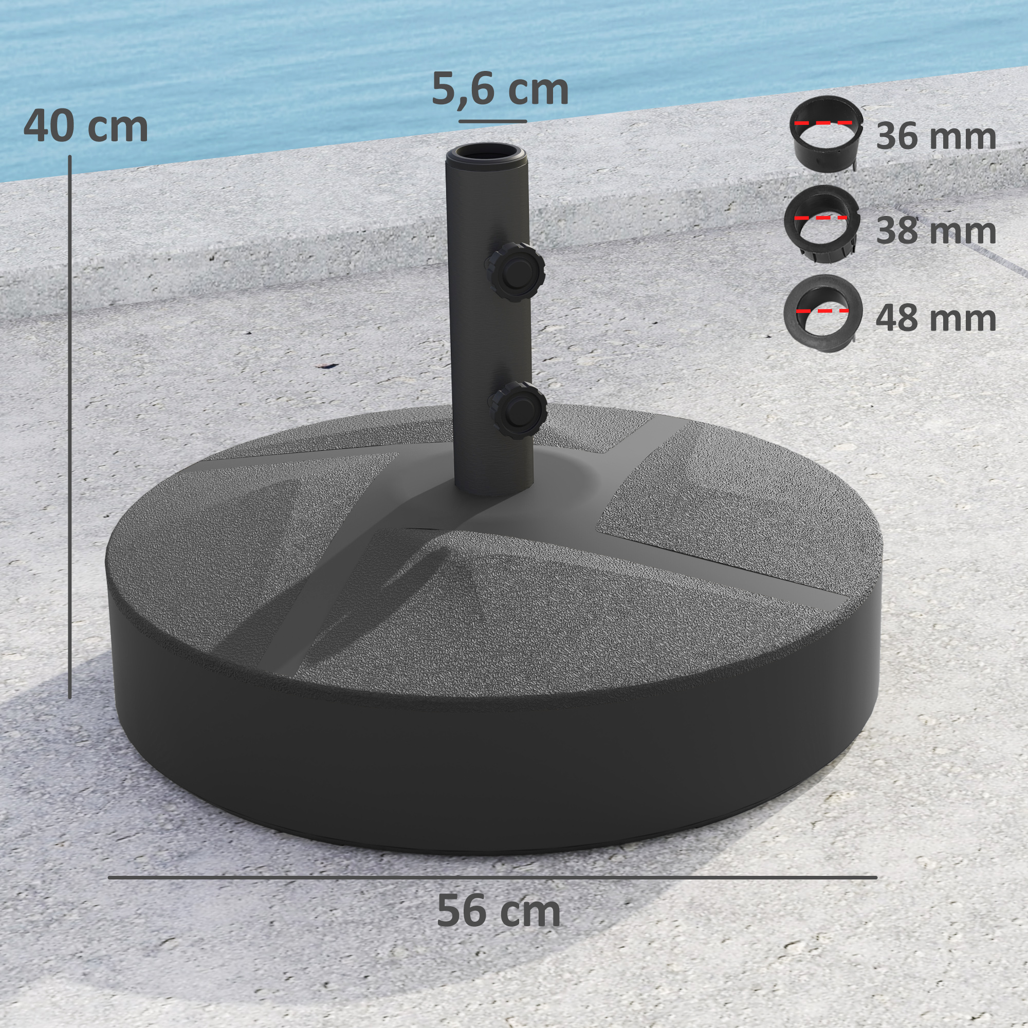 Sonnenschirmständer bis 30 kg befüllbar Schirmständer Rund Schirmhalter für Sonnenschirm 36/38/48mm Schwarz