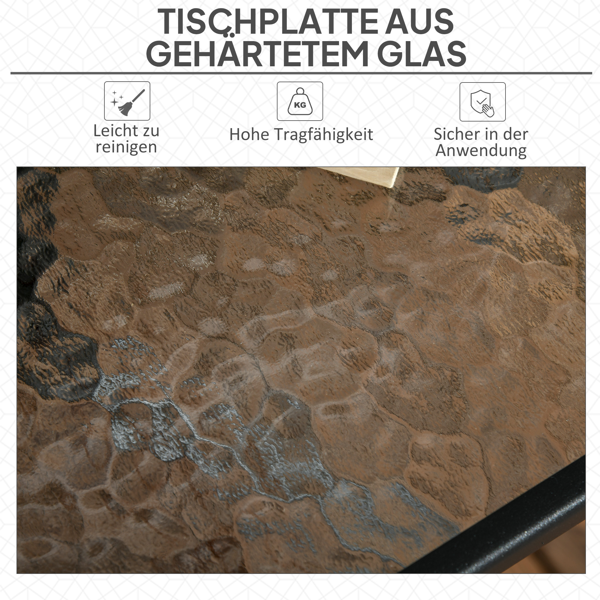 Gartentisch Abnehmbar Metall 76x76 cm Wetterfest Balkontisch mit Schirmloch, rutschfest Schwarz