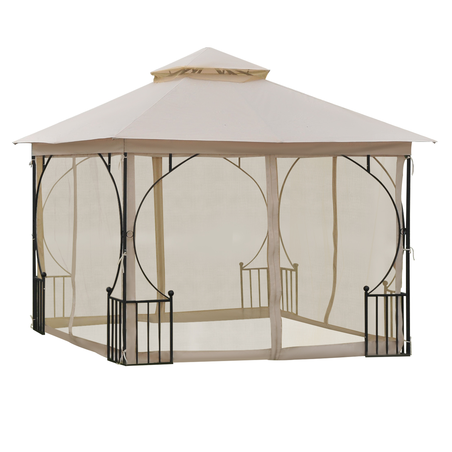 Gartenpavillon Gartenzelt,  inkl. Befestigungsmaterial, wetterbeständig, 295 cm x 295 cm x 275 cm. Beige + Schwarz