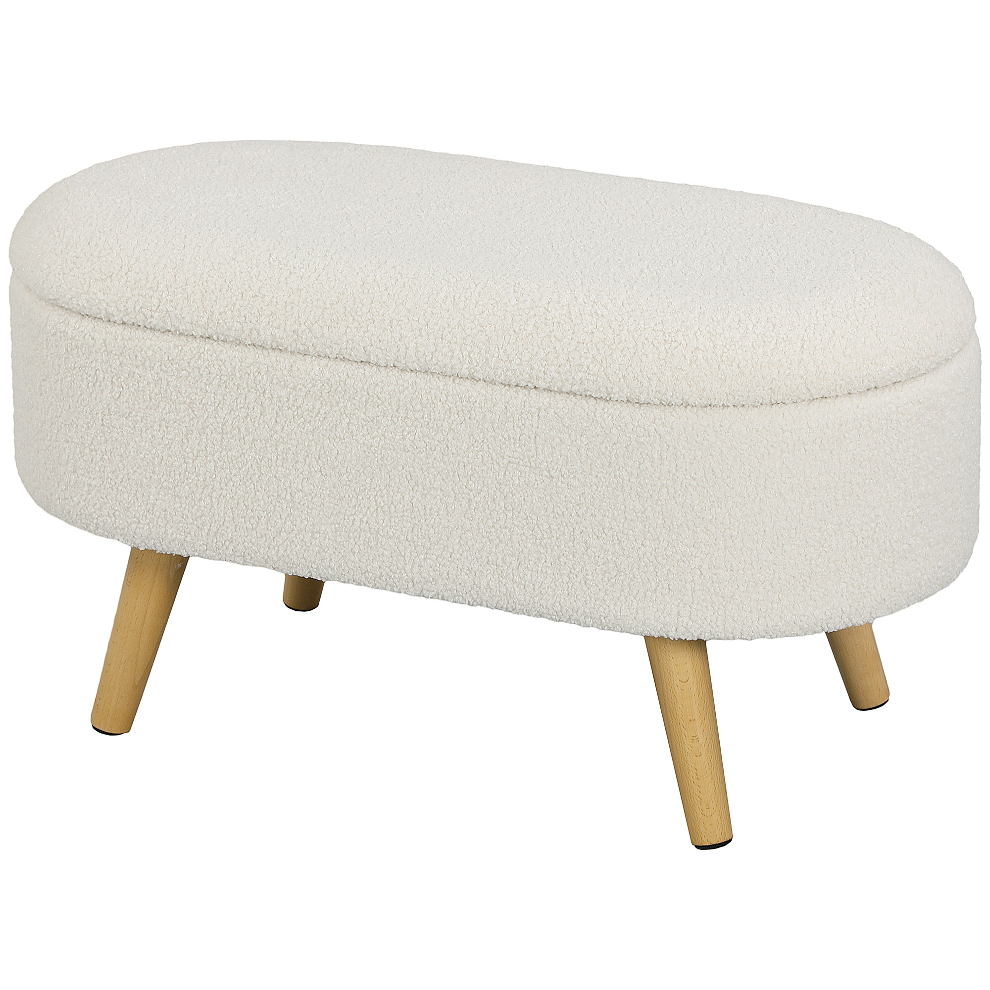 Sitzbank mit Stauraum und Deckel, Fußhocker für Flur, Wohnzimmer, Schlafzimmer, Holz, Stoffbezug, Weiß