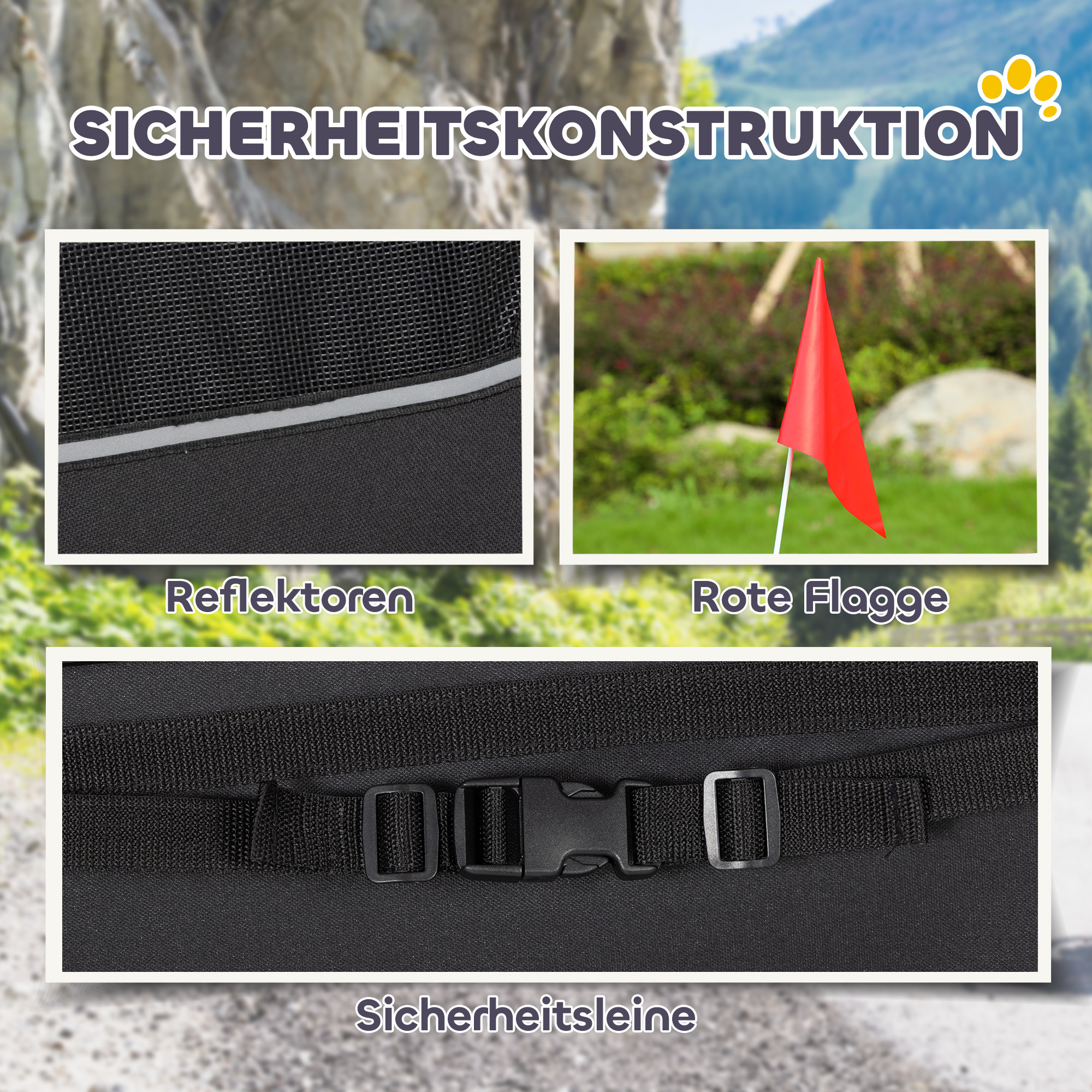 Hundeanhänger Faltbar mit Reflektoren Mesh-Fenster Rädern Tür Sicherheitsflagge für Hunde bis 20 kg 138x70x89 cm Rot