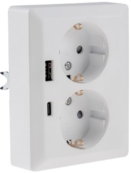 MILOS Schutzkontakt-Steckdose 2-fach / 250V~/ 16A, 1x UP, USB A+C/PD, weiß matt
