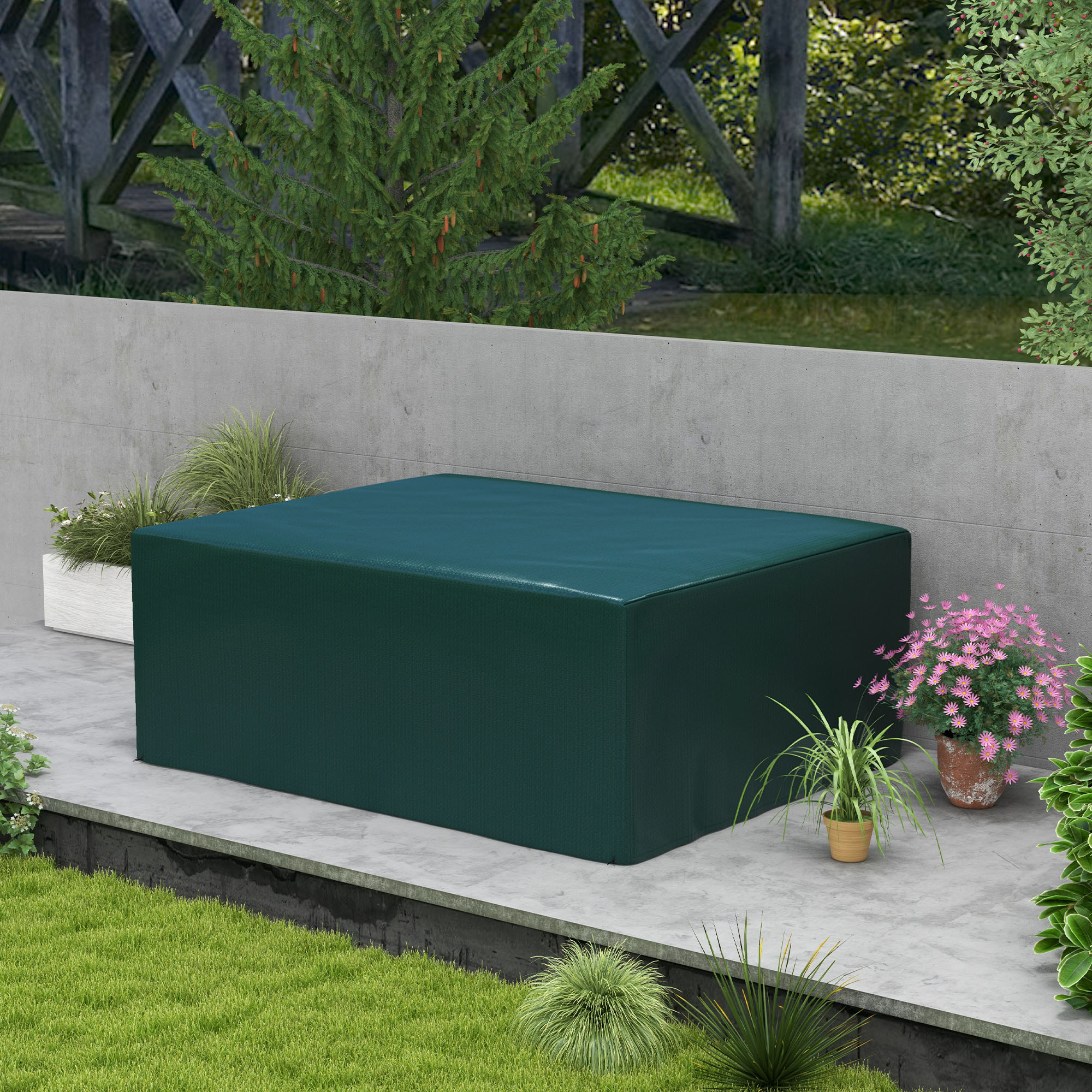 Schutzhülle für Gartenmöbel Winterfest Wasserdicht Abdeckung Anti-UV Abdeckplane Gewebe Abdeckhaube für Gartentische Terrassenmöbel Rechteckig 235 x 190 x 90cm Grün