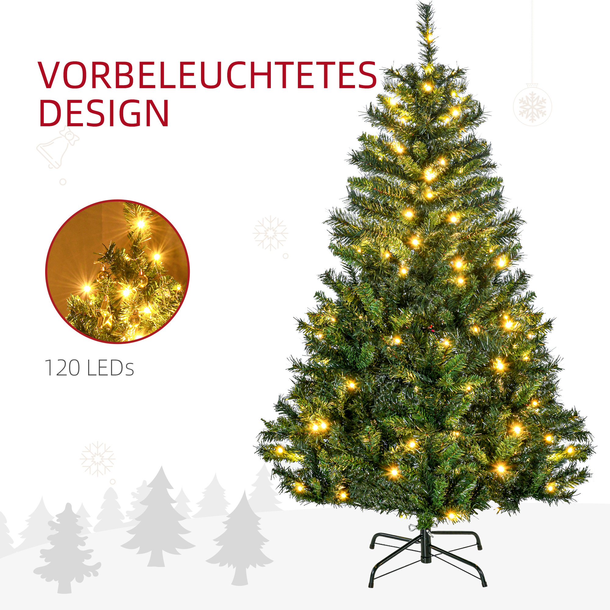Weihnachtsbaum Christbaum künstlicher Weihnachtsbaum, inkl. Schmuck  95 cm x 95 cm x 150 cm, Grün