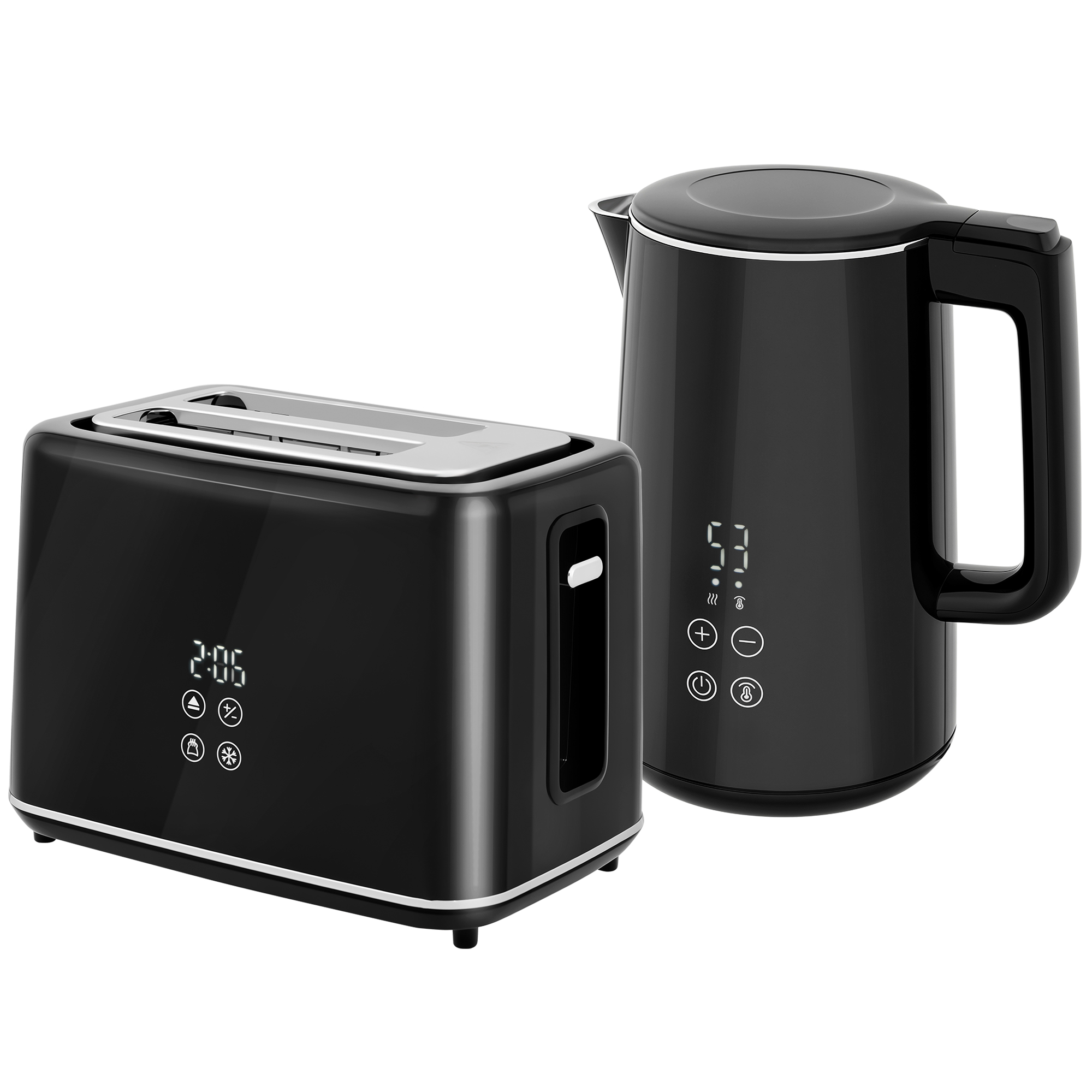 Küchenset mit Wasserkocher und Toaster, 7 Bräunungsstufen, schnelles Kochen, Edelstahl, Kunststoff, Schwarz Küchenset mit Wasserkocher und Toaster, 7 Bräunungsstufen, schnelles Kochen, Edelstahl, Kunststoff, Schwarz