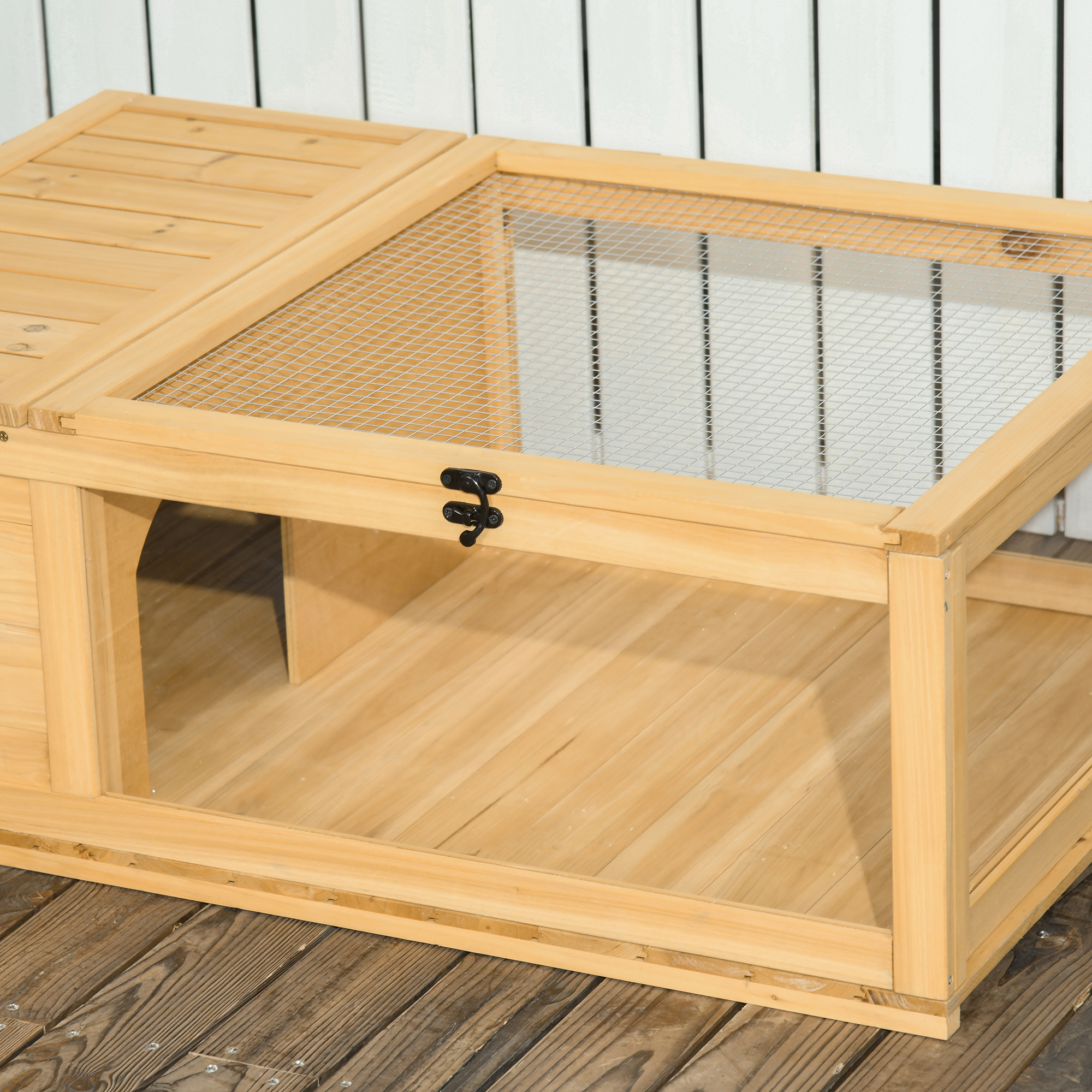 Schildkrötenhaus aus Holz, Schildkrötengehege mit Haupthäusern, aufklappbare Oberseite, 91 x 60,5 x 32 cm, Gelb