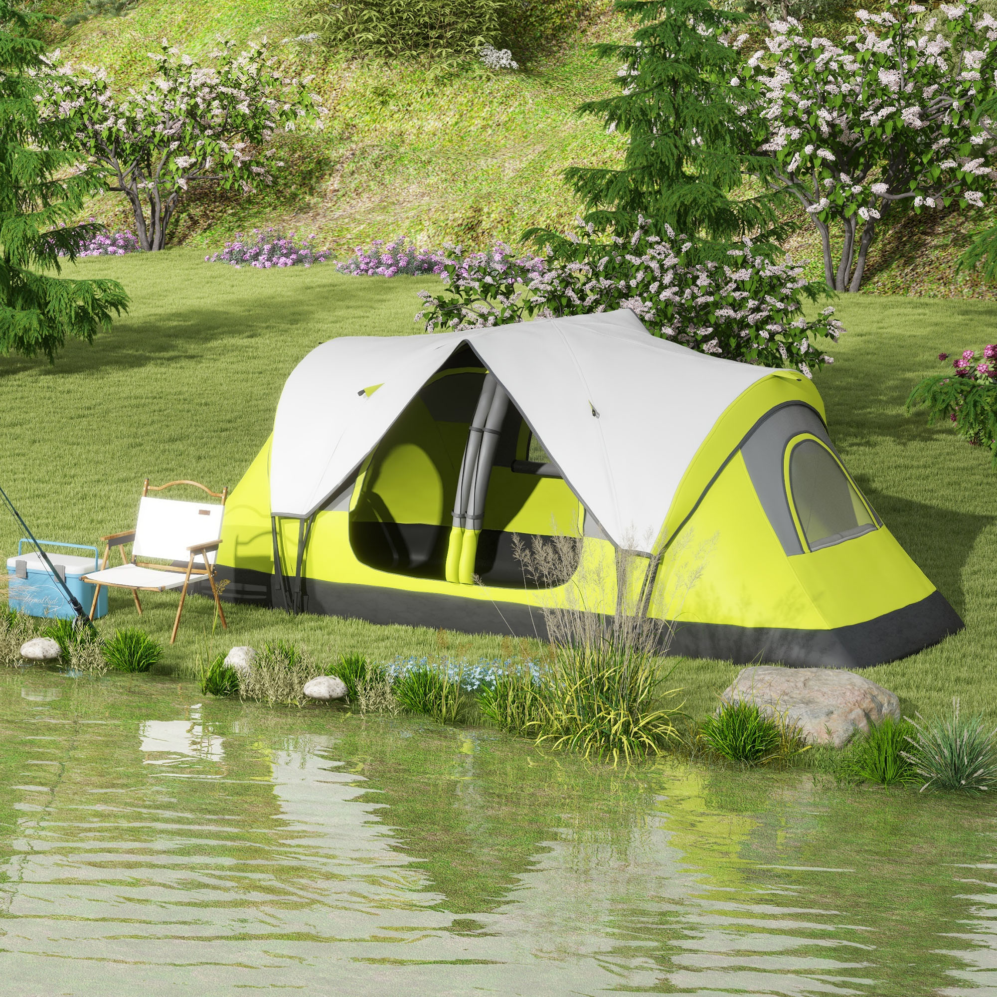 Campingzelt, 2 Räume, Trennwand, für 6-8 Personen, Regenschutz, Dunkelgrün