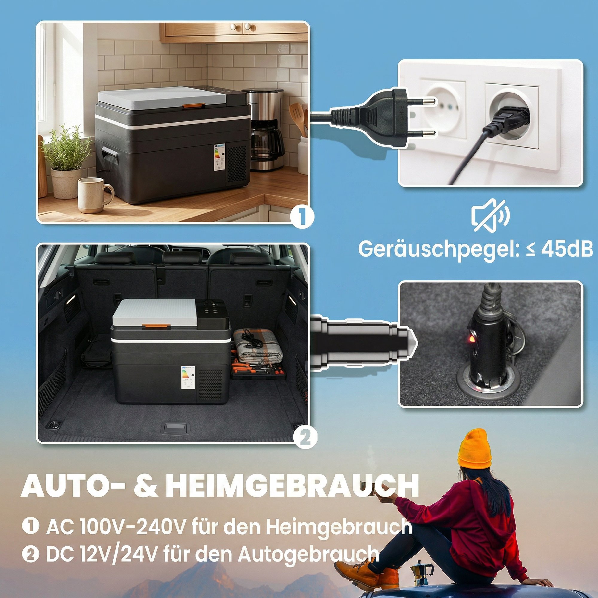 Kompressor Kühlbox 30L -20℃-20℃ Elektrische Kühlbox mit APP-Steuerung LED-Leuchten USB Anschluss Batterieschutz